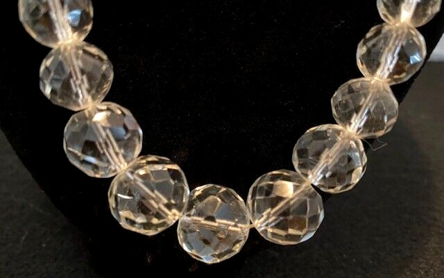 VTG Crystal Glass Faceted Graduated Bead 21″ Sterling/Blue Rhinestone Necklace