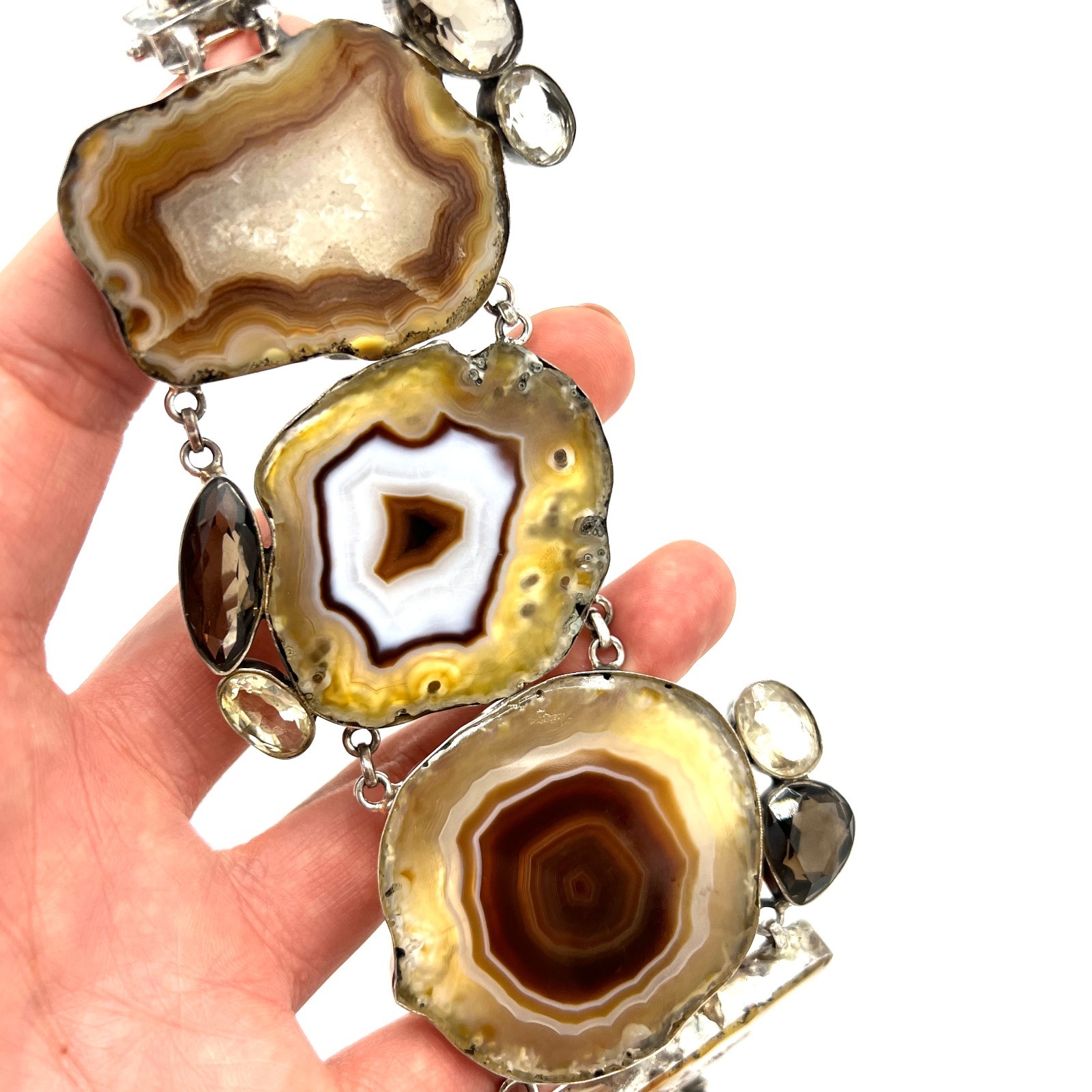 Vtg Sterling Geode Druzy Bracelet•Natural Crystal Statement Jewelry-Stamped 925