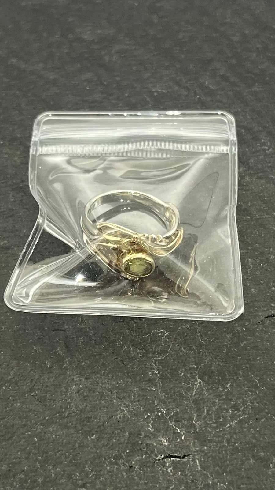 Vintage Art Nouveau Style Peridot Sterling Silver and 14K YG Vermeil Ring Size 8