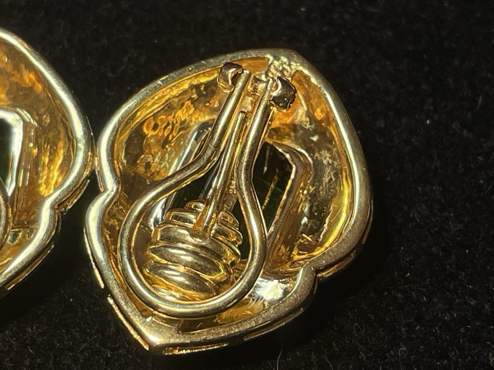18K GOLD GREEN TOURMALINE & DIAMOND EARRINGS SIGNED OMEGA 23grs APPRAISAL $5,000
