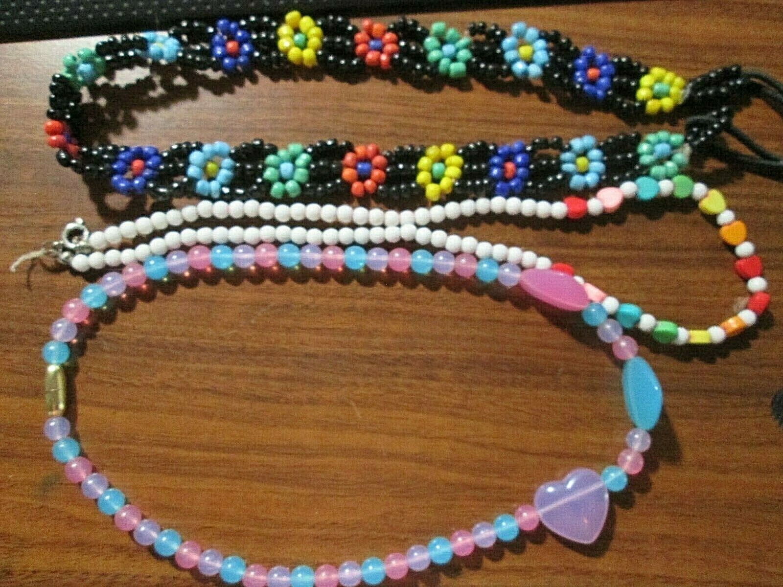 3 Great Colorful Kids Necklaces about 14.5″- 15.5″ long 1 can be headband,longer