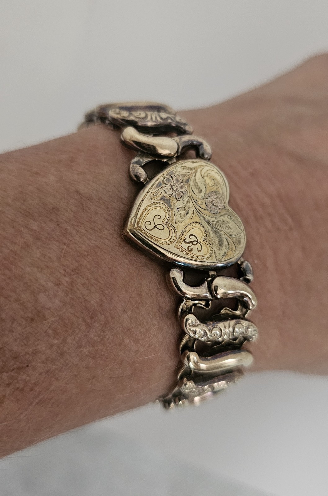 WWII Sweetheart Expansion Bracelet Pitman & Keeler Sterling Base Heart Initials