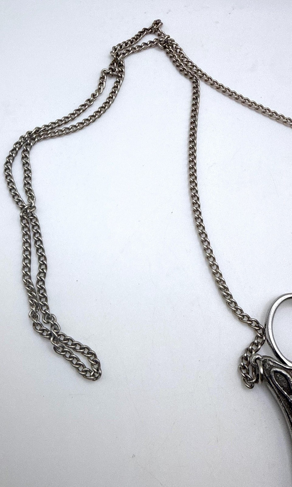 Vintage pewter floral made in England embroidery sewing scissor holder necklace