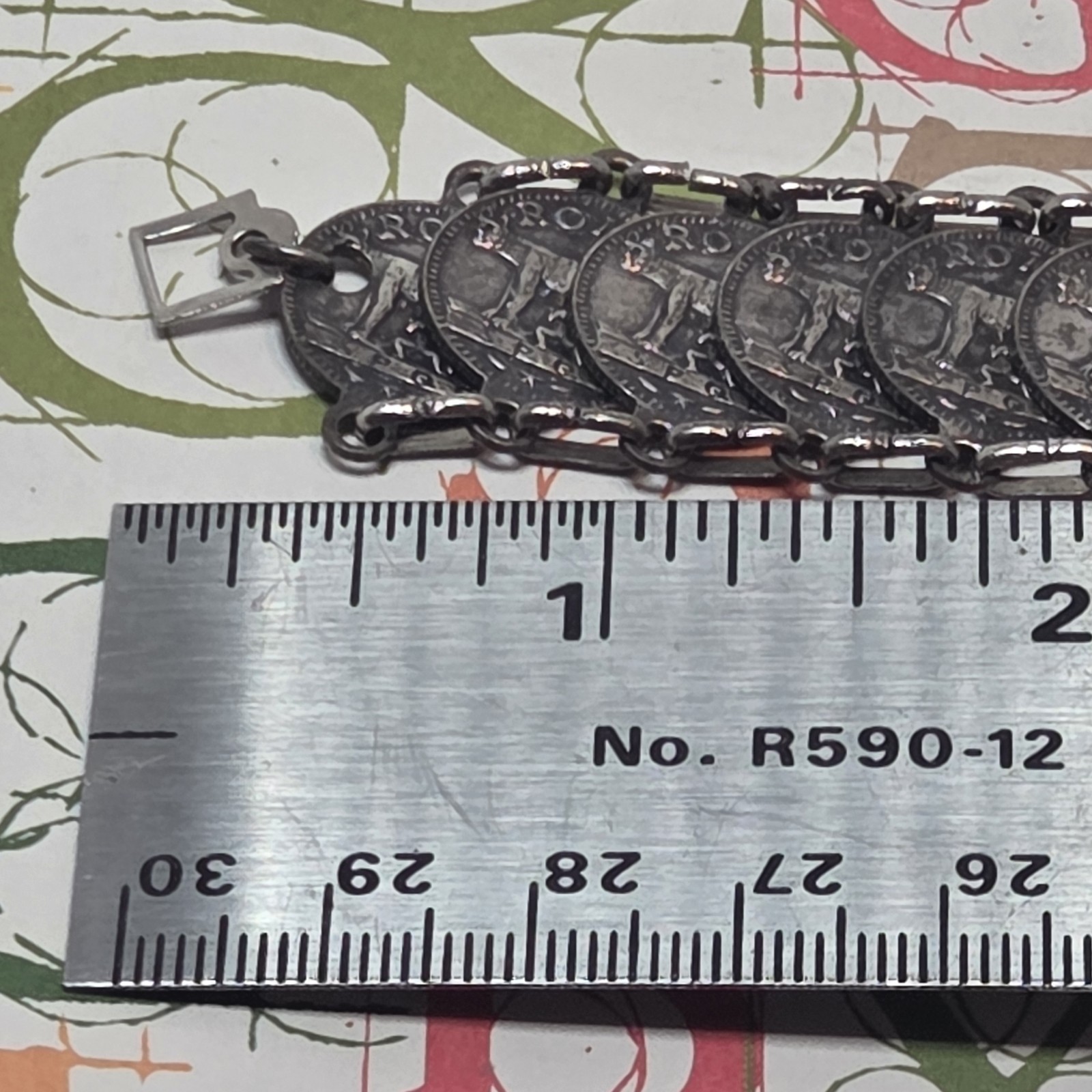 Vtg Roma Italian Coin Souvenir Bracelet Mid Century RomulusRemus St Peters Italy