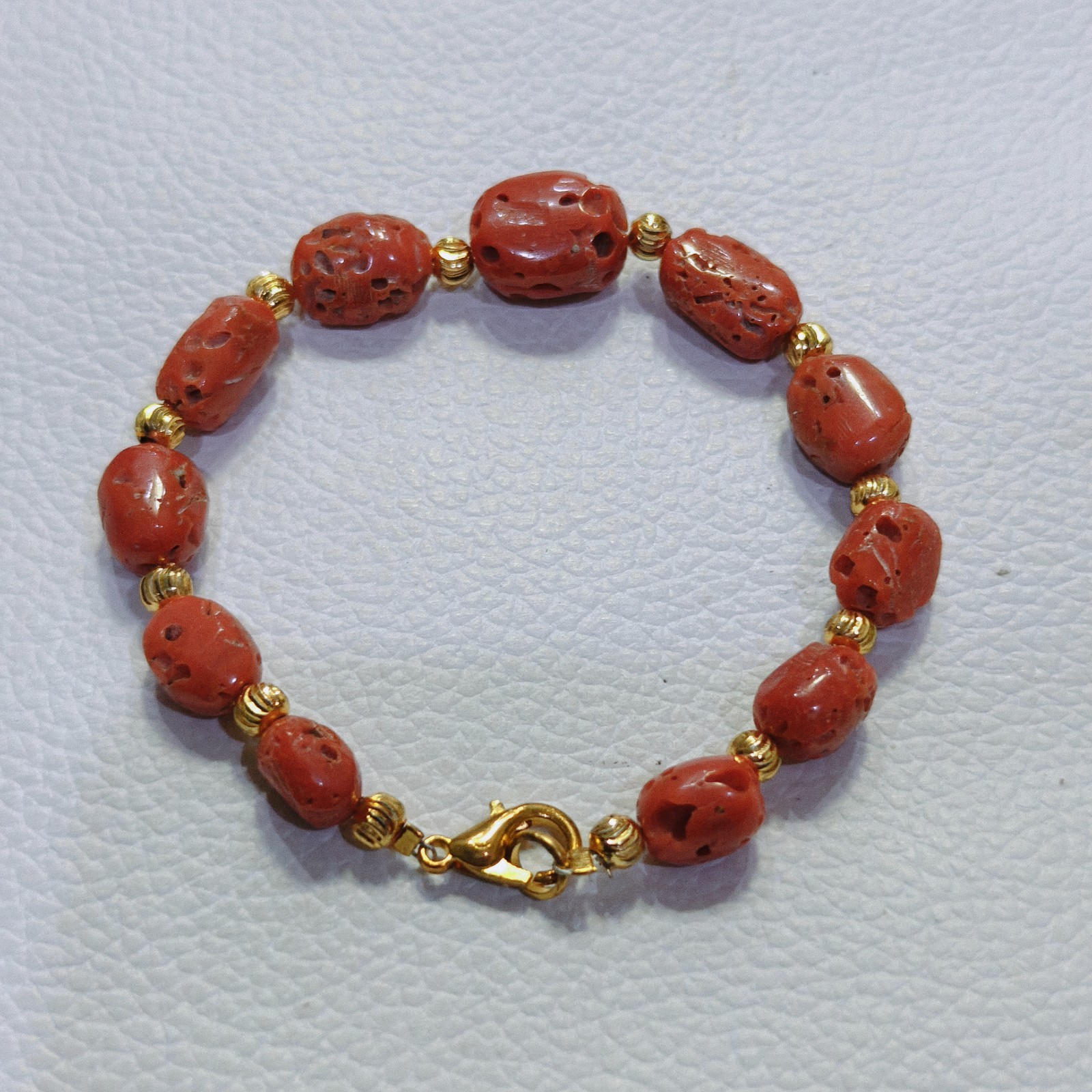 Vintage Real Italy Coral Bracelet Natural Red Coral Beads Antique Style Jewelry