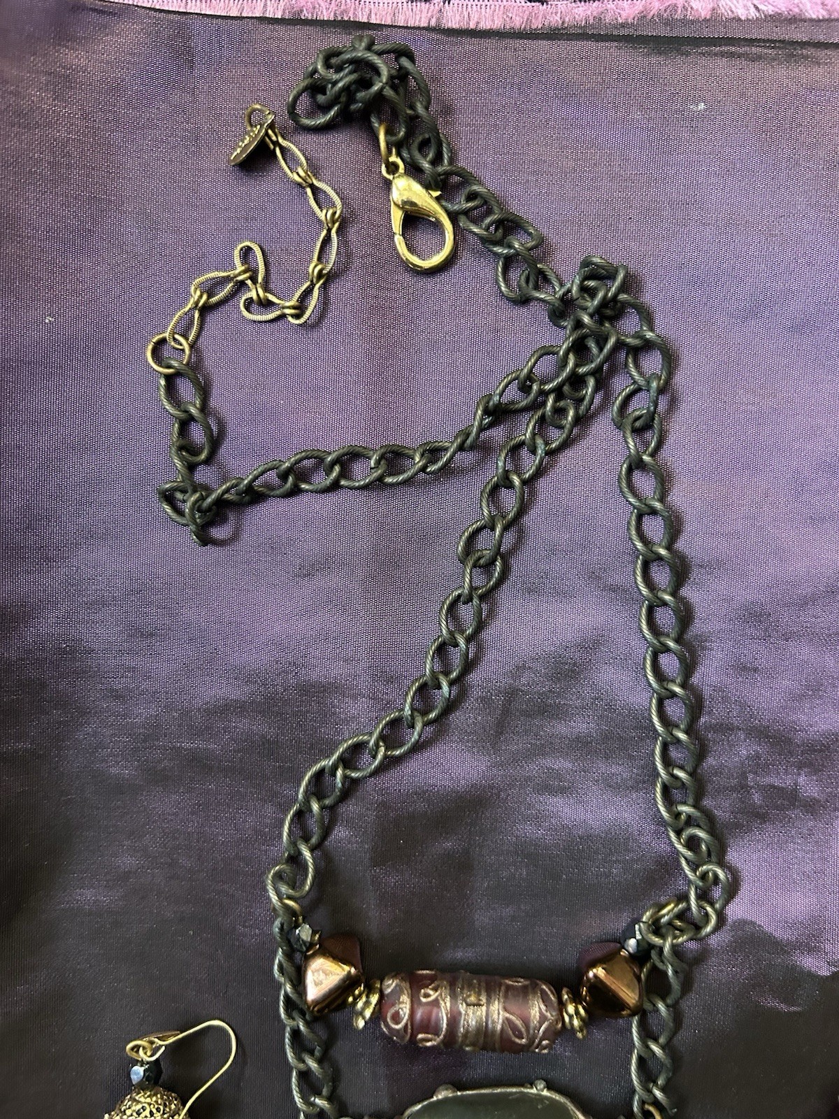ARTISAN Rare MAYA EVANGELISTA Signed Necklace Glass Lucite Leaves Orange BEADS