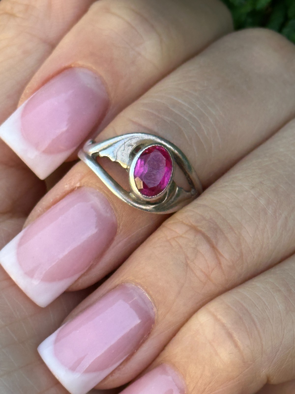 USSR Ring Woman Silver 925 Vintage Jewellery corundum (ruby) – 17.5mm