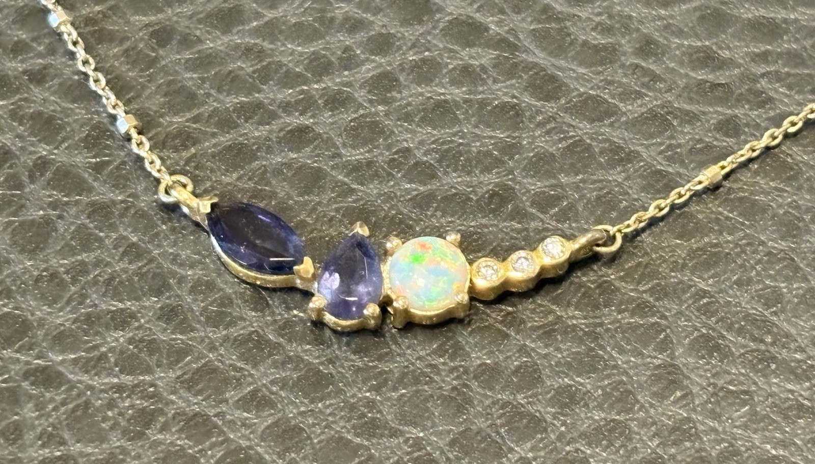 Vermeil Gold 925 Sterling Silver White Ethipion Lab Opal CZ Necklace Dainty