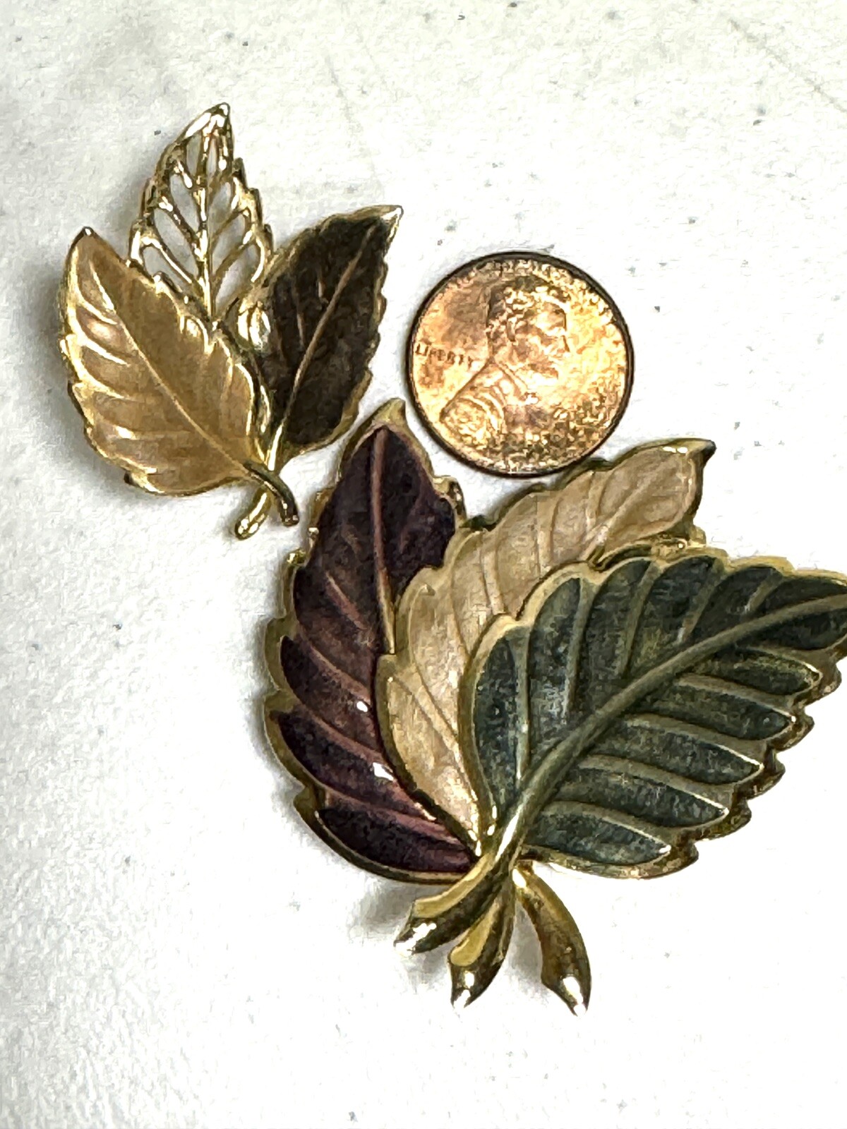 Leaf Motif Gold Tone Brooch & Earrings SET Fall Colors