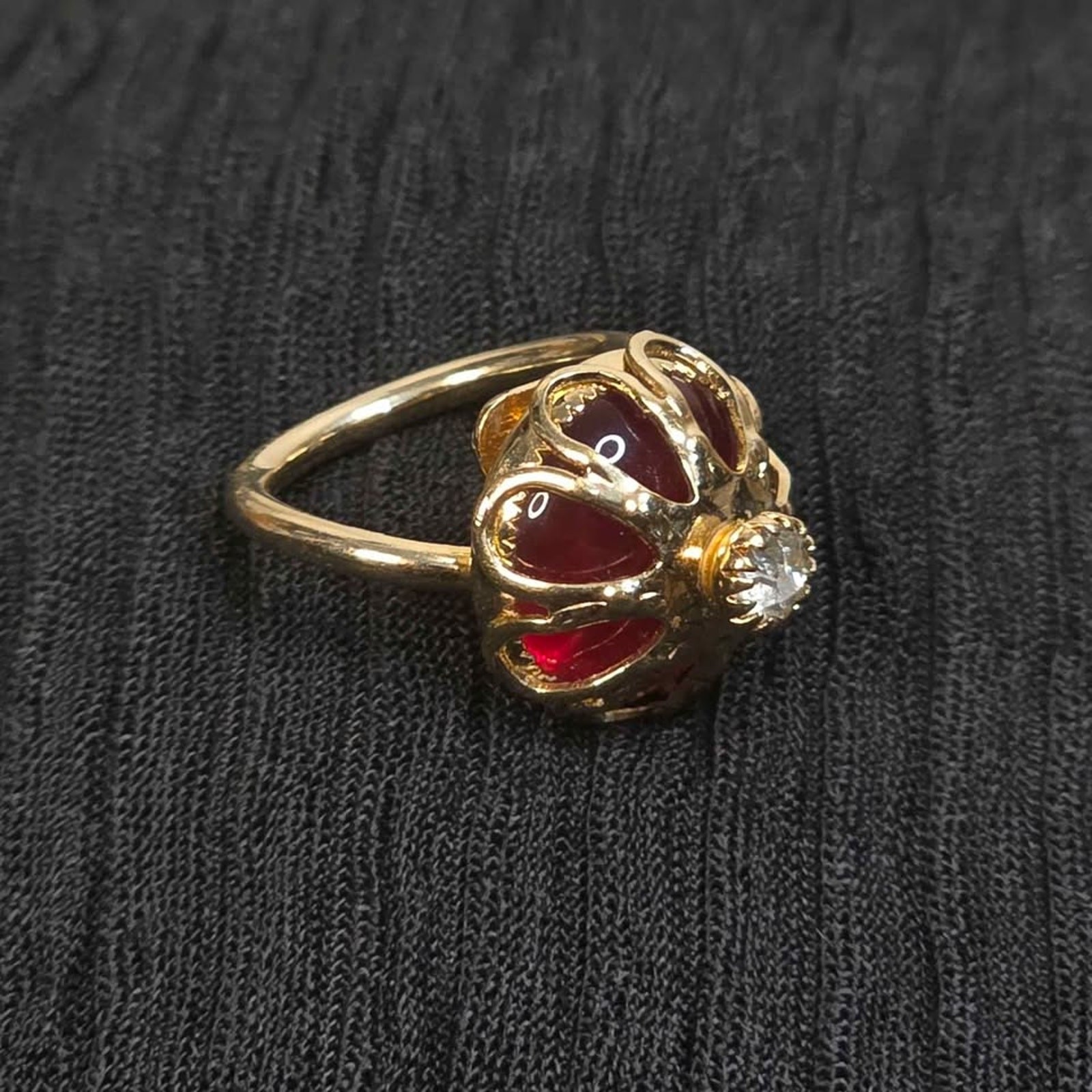 Sarah Coventry Royal Crown Cocktail Ring 70s 1971 Red Gold Tone
