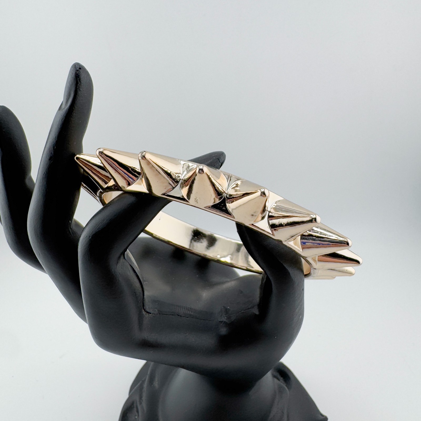 Vintage Plastic Gold Tone Spiked Bangle Bracelet Punk Rock Gothic Edgy Statement