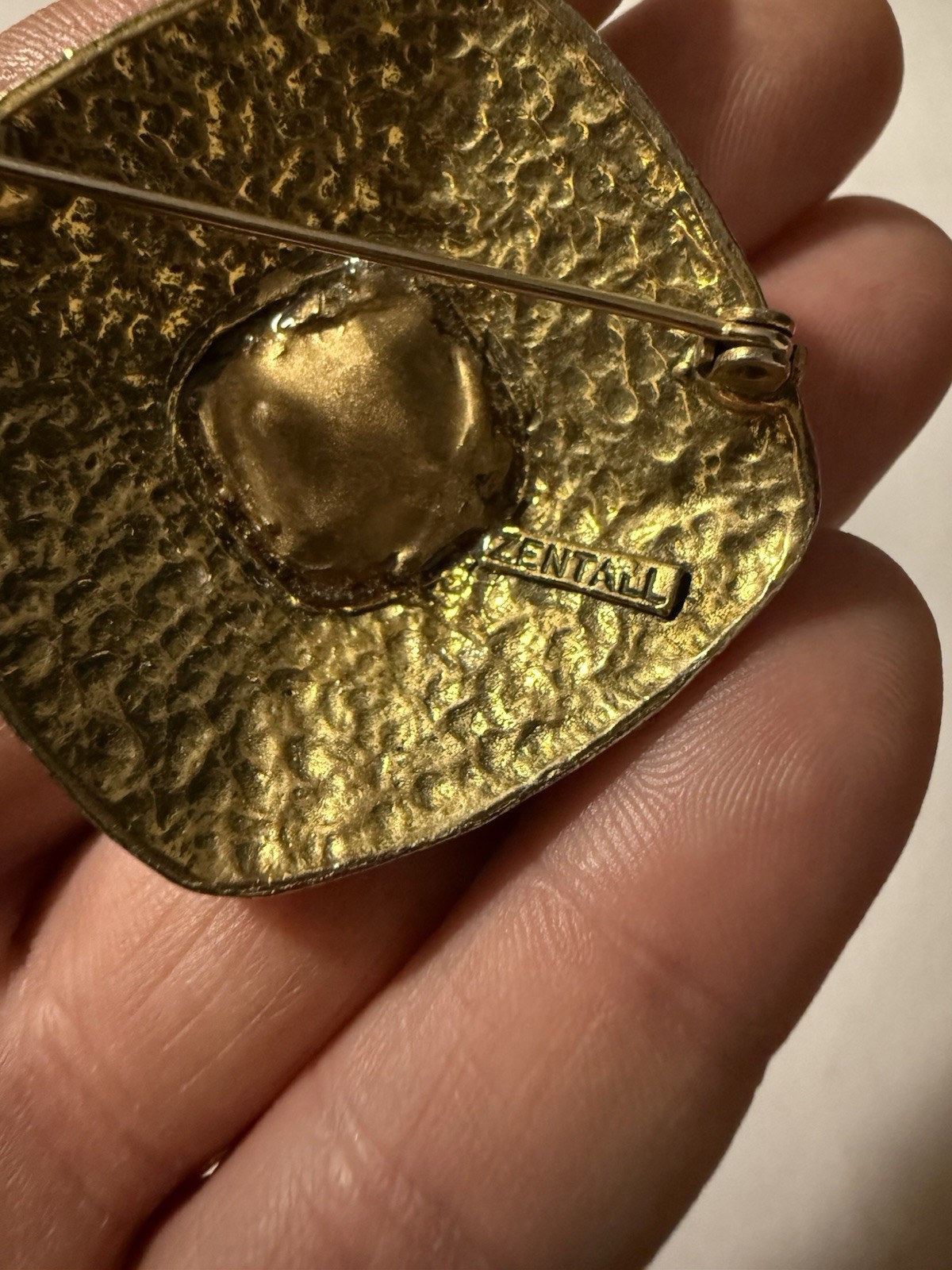 Vintage Zentall Brooch MCM Gold Toned 1 5/8” X 1 5/8”