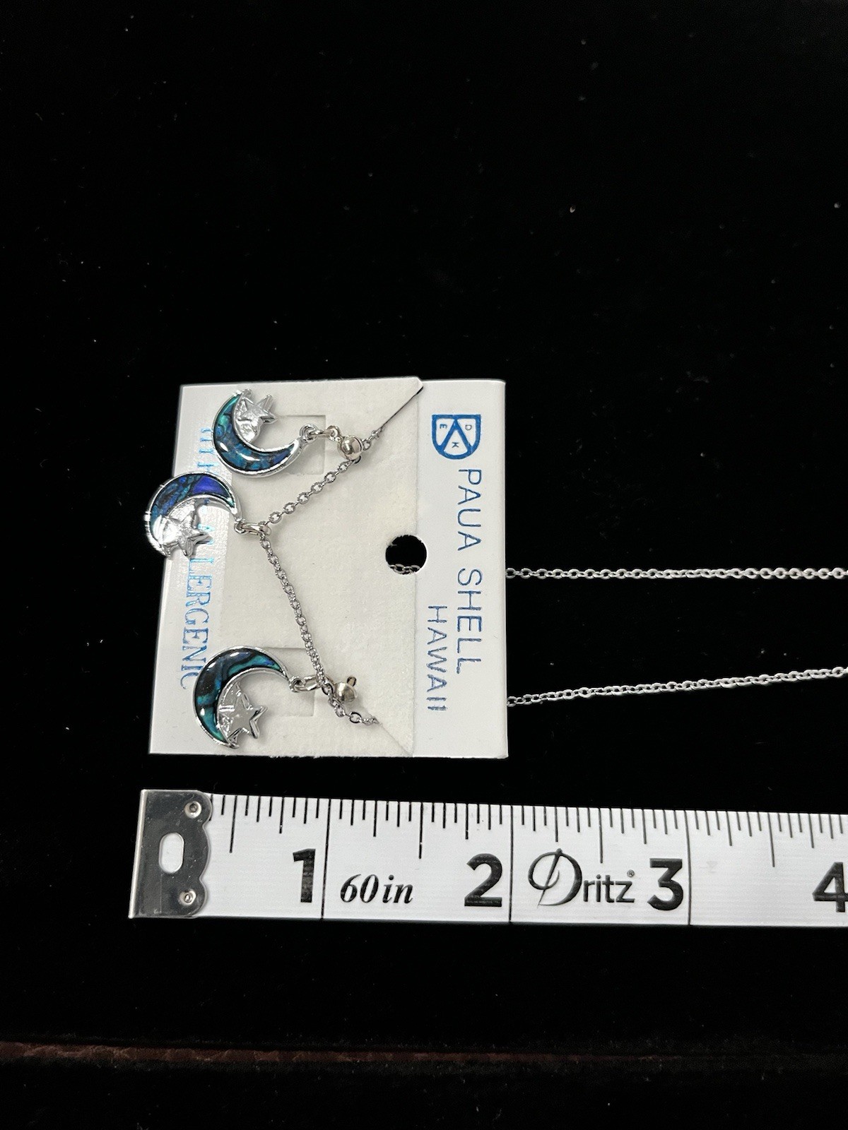 Vintage Paua Shell Hawaii Bohemian Boho Blue Moon Pendant Necklace Earring Set