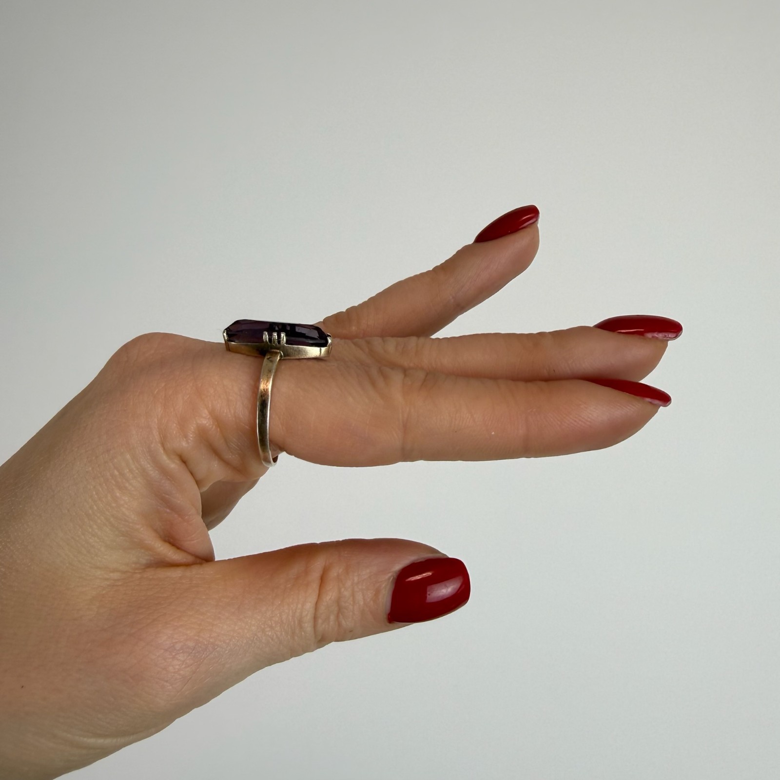 Vintage Soviet RING Silver 875 mark Star USSR, Women’s jewelry purple stone
