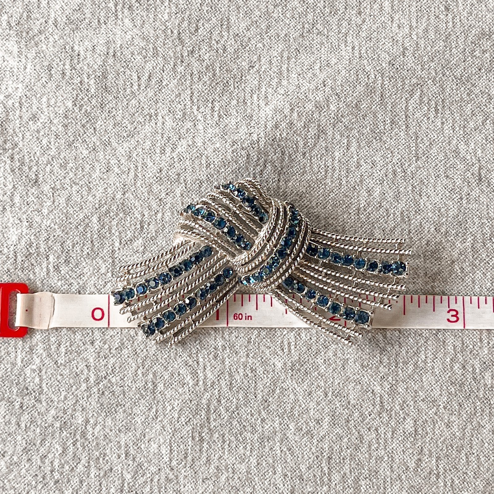 Vintage Trifari Cavalcade Sapphire-Blue Rhinestone Brooch Pin Silver Tone