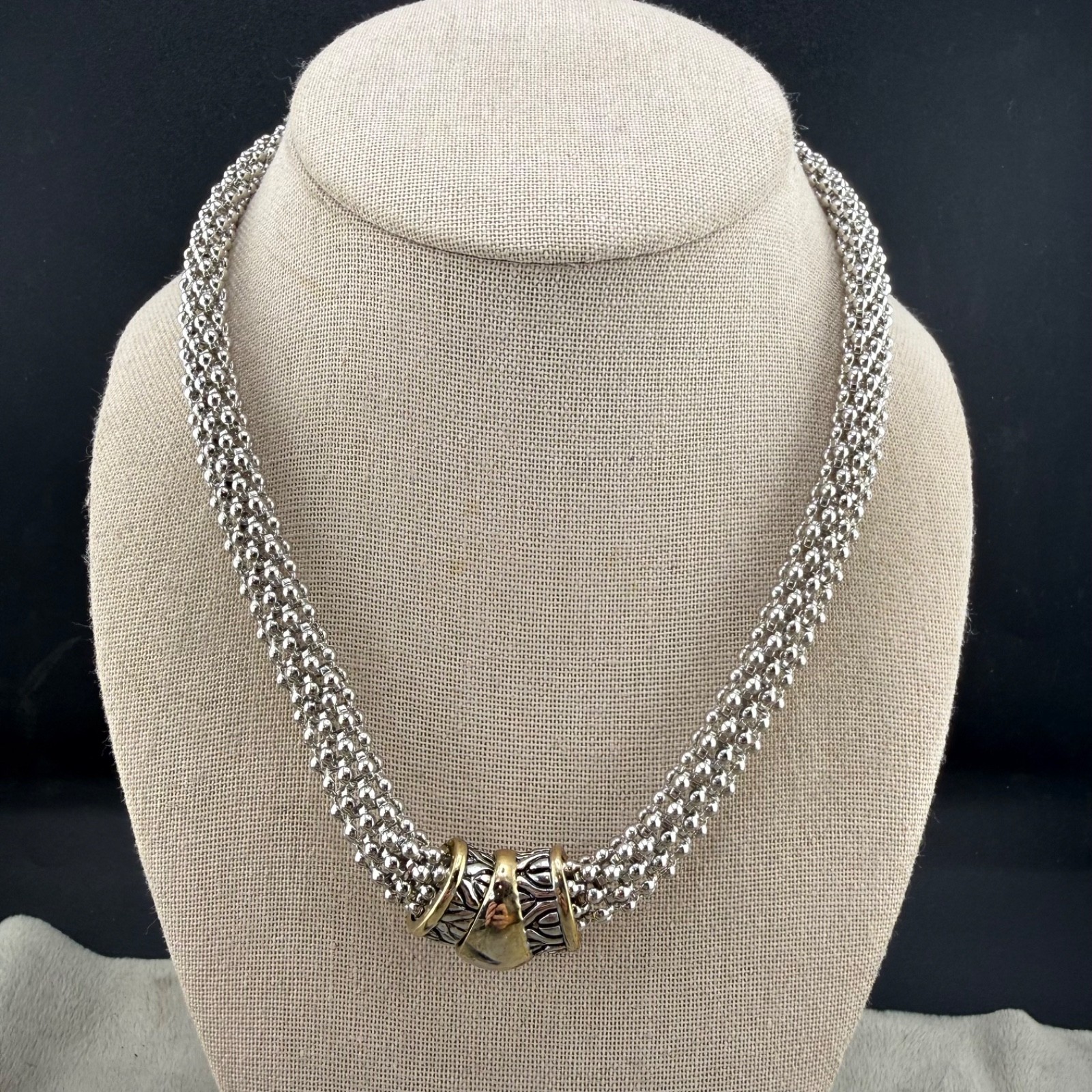 Popcorn Rope Necklace Silver Tone Magnetic 17”