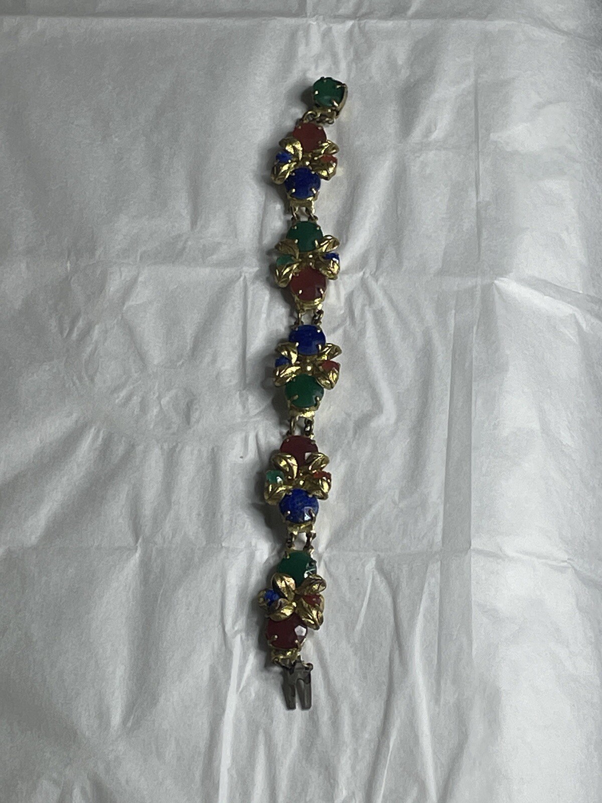 Vintage 1930’s Faceted Czech Glass- Gilt Metal Faux Gemstone SIGNED