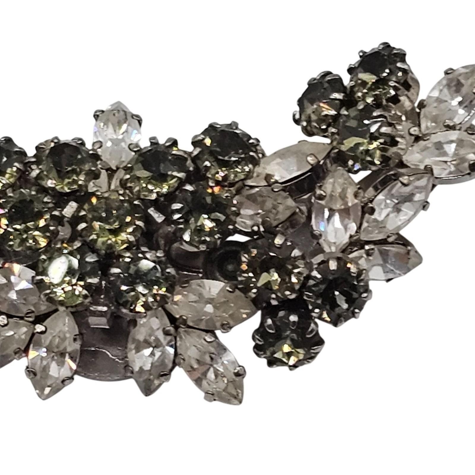 Vtg Schoffel & Co. Austrian Crystal Statement Brooch Green Gray Pin Floral Pin
