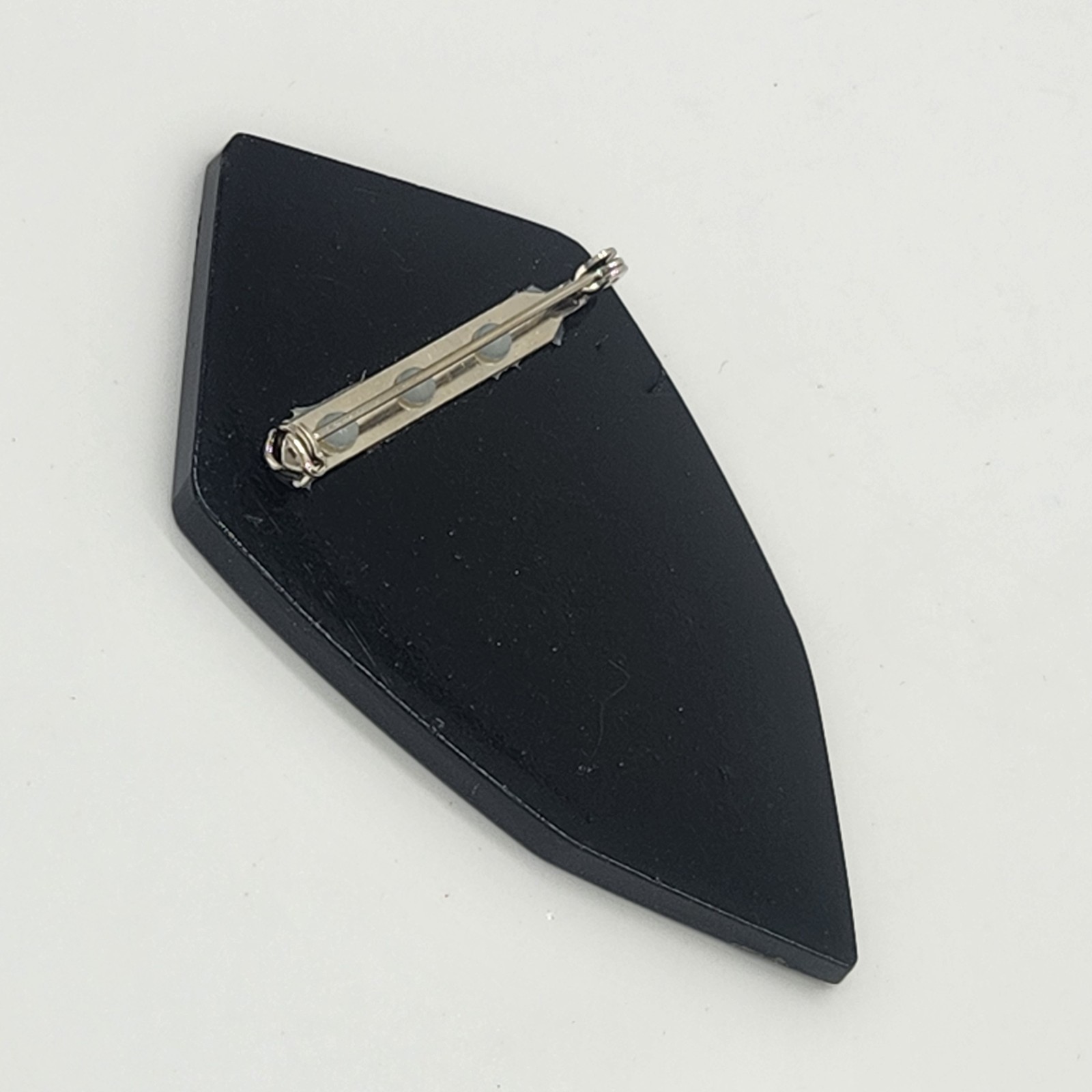 Vintage Faux Mother Of Pearl Faux Onyx Diamond Shaped Large Brooch