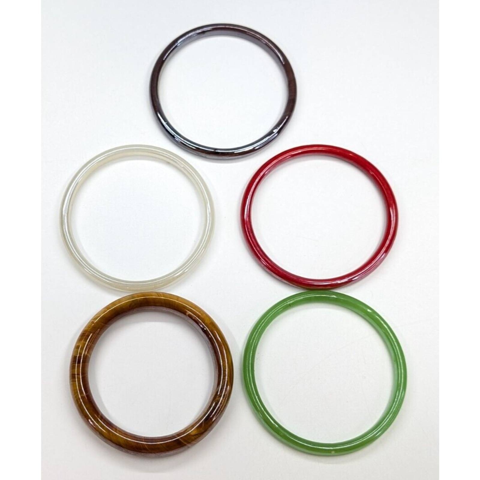 VTG Multicolor Iridescent Glass Purple Red Green Lot of Five Bangle Bracelets