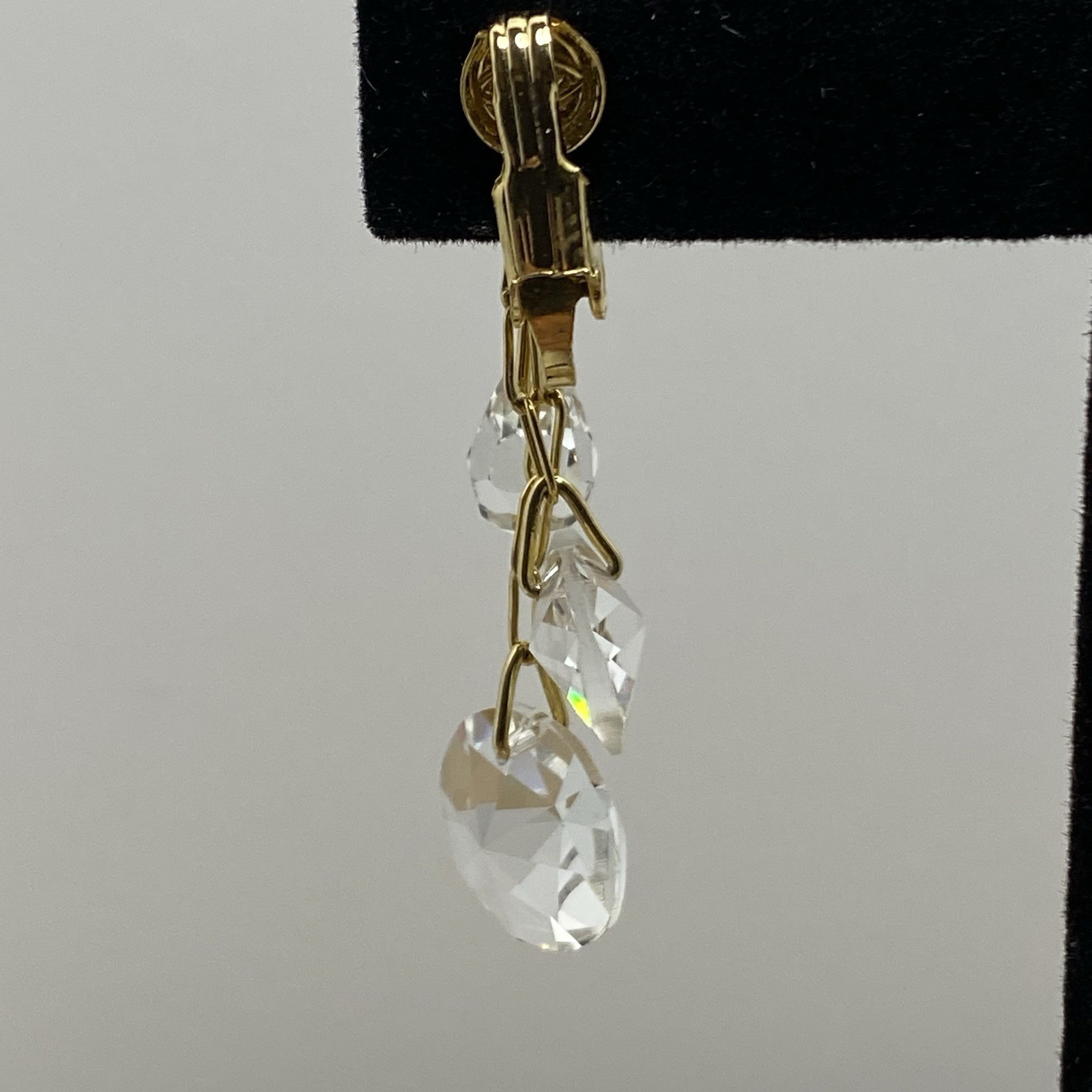 Hoop Dangle Drop Clip On Earrings Gold Tone Crystal Beads Boho