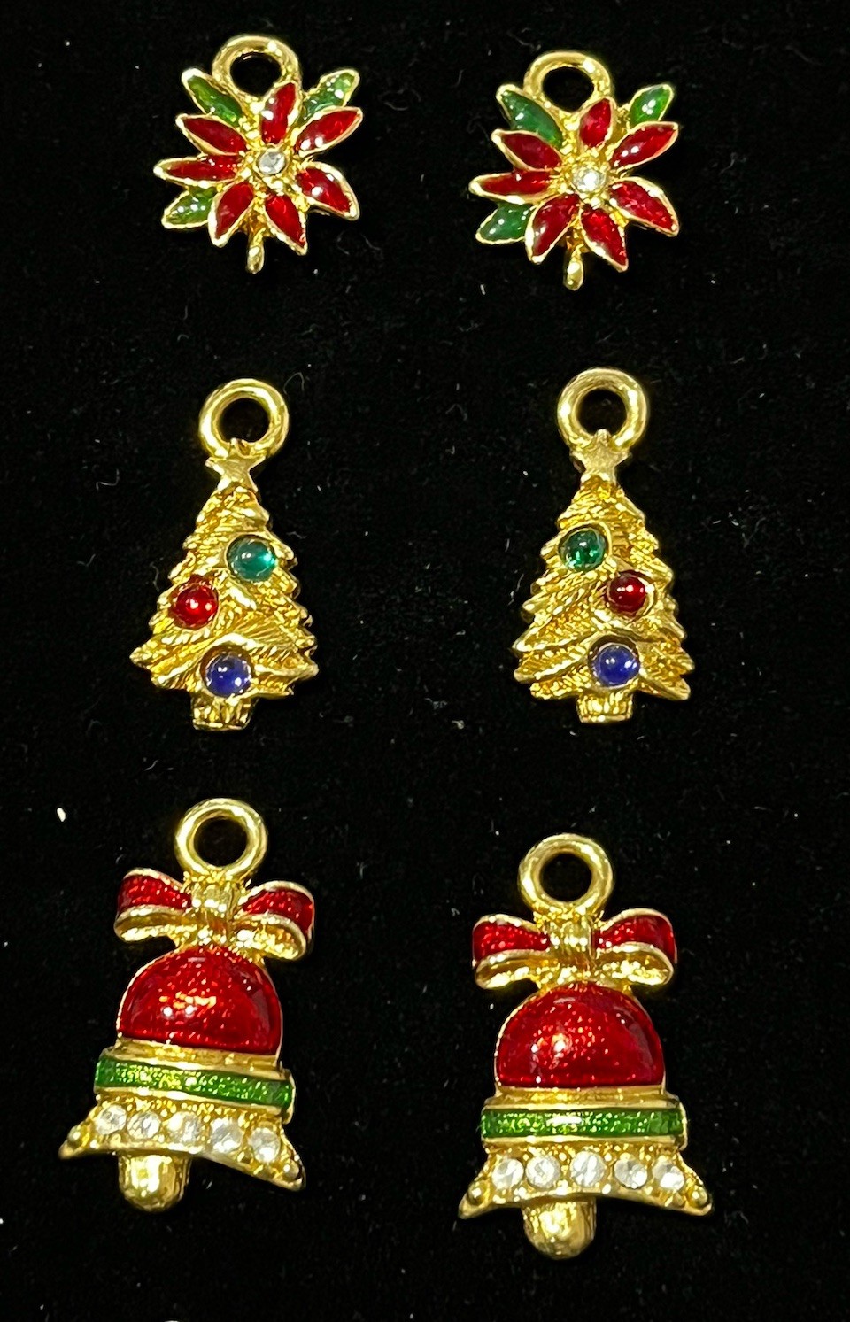 Vintage Christmas Pendant Charms Enamel & Rhinestone Ac Tree Cross Star Lot of 8