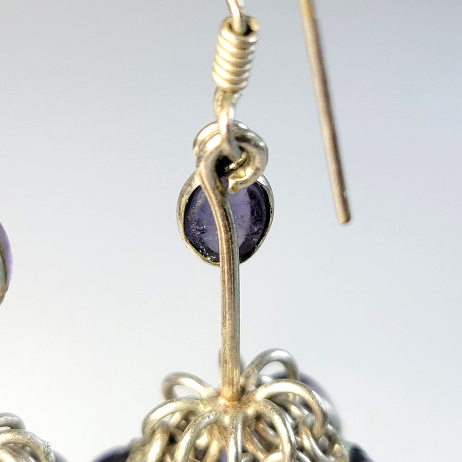 VTG Sterling Silver Cha-Cha Cluster Earrings Iolite Blue Glass Chandelier 925