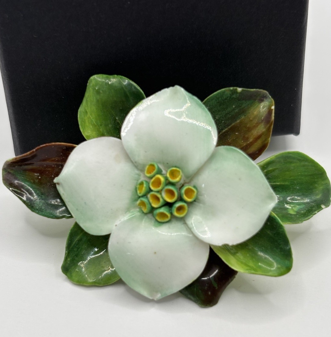 Vintage Porcelain Floral Brooch Made in England Hand Painted Staffordshire