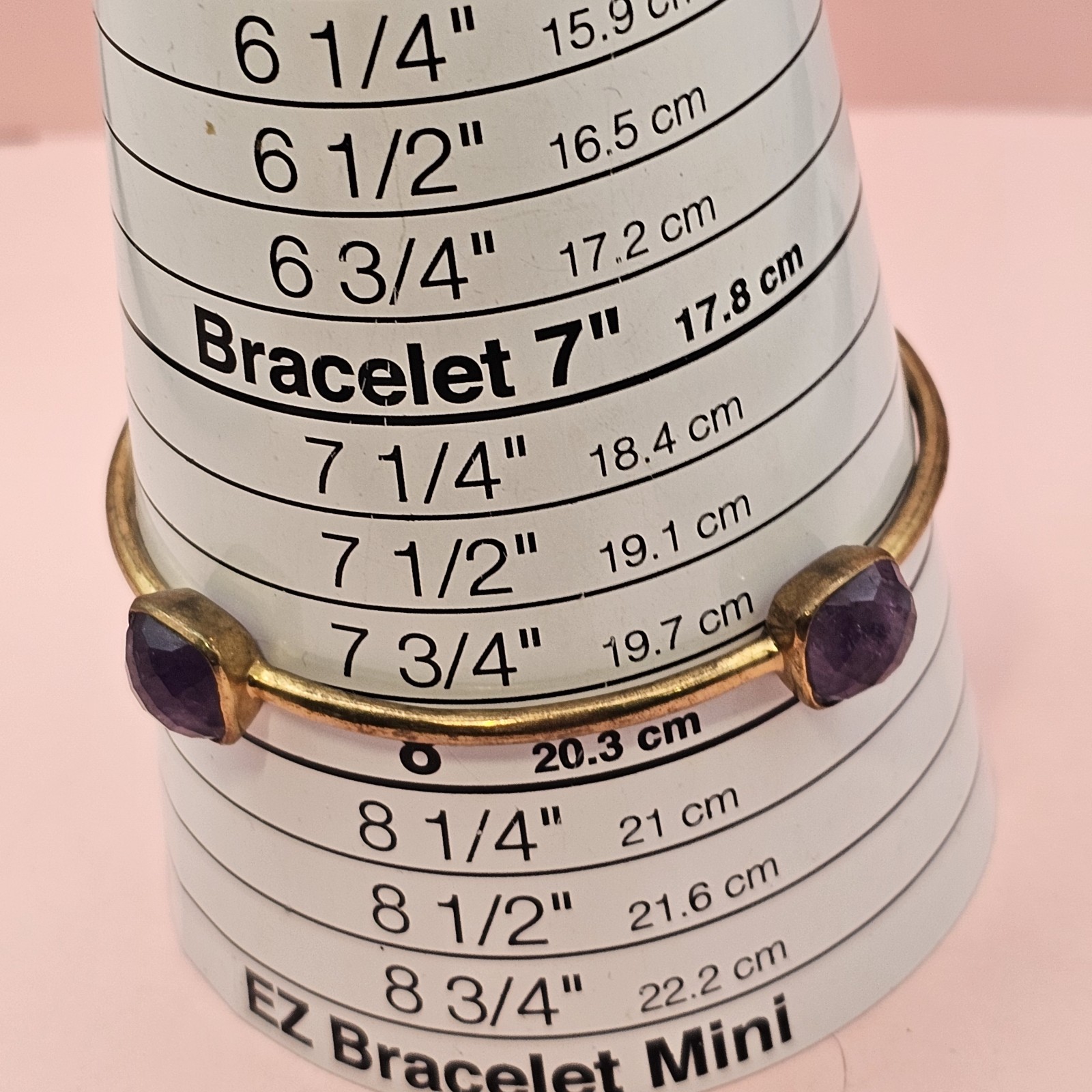 Vintage style brass amethyst bangle bracelet faceted purple stones 7.75″