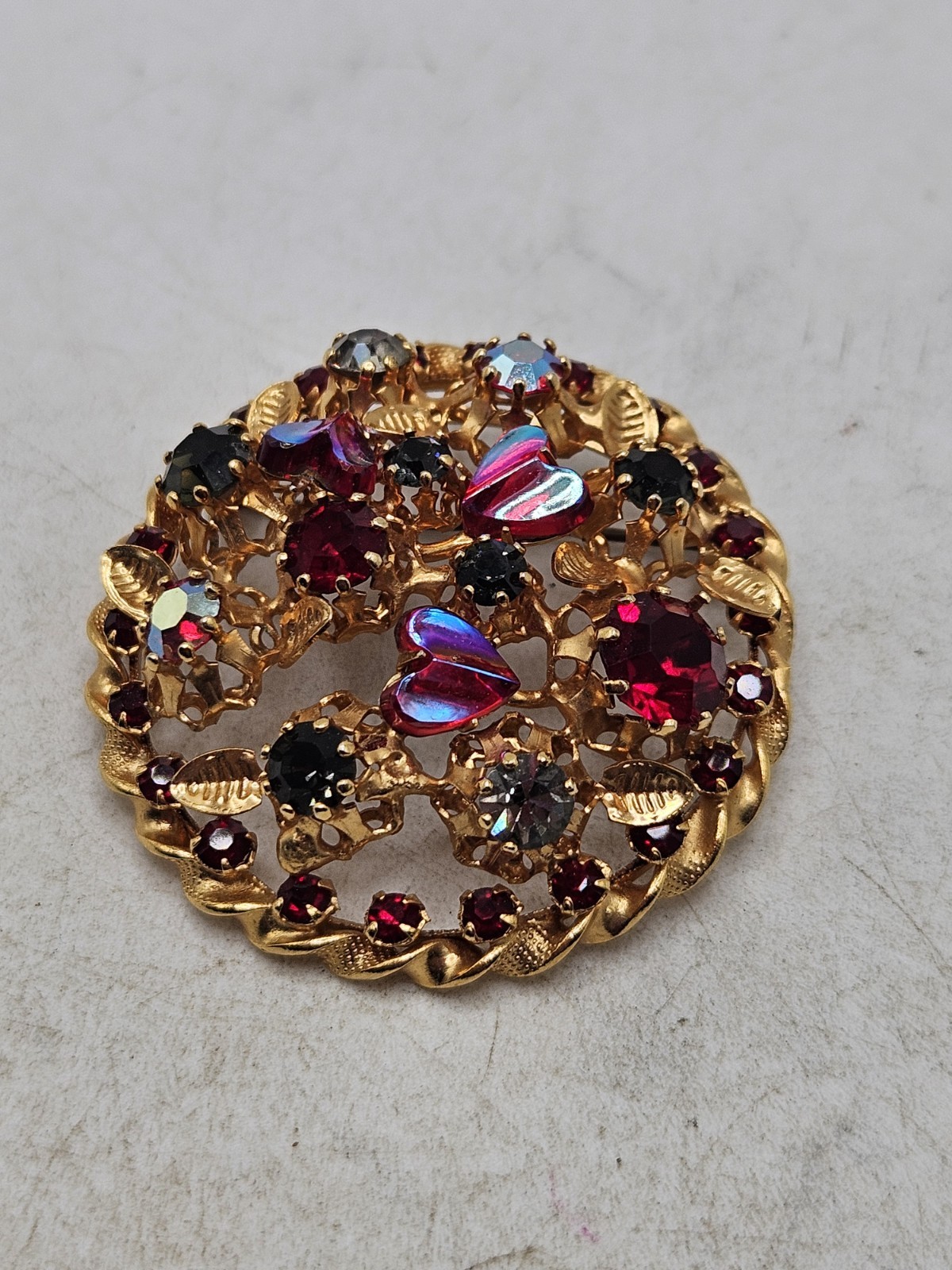 Vintage Austrian Crystal And Rhinestone Goldtone Brooch.