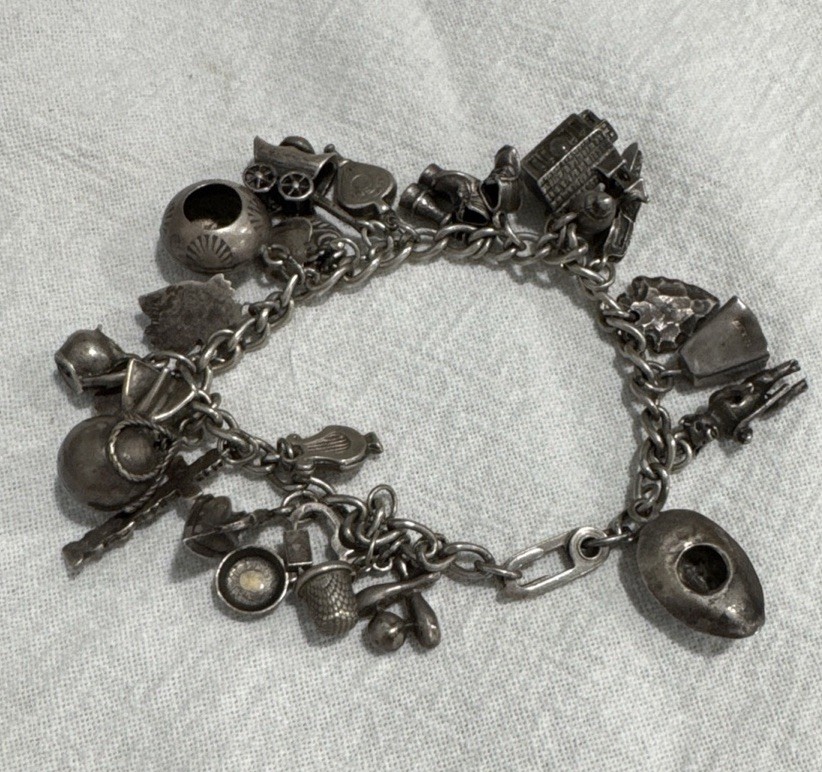 Vintage Sterling Silver Charm Bracelet Southwest Western 24 Charms 1.64oz