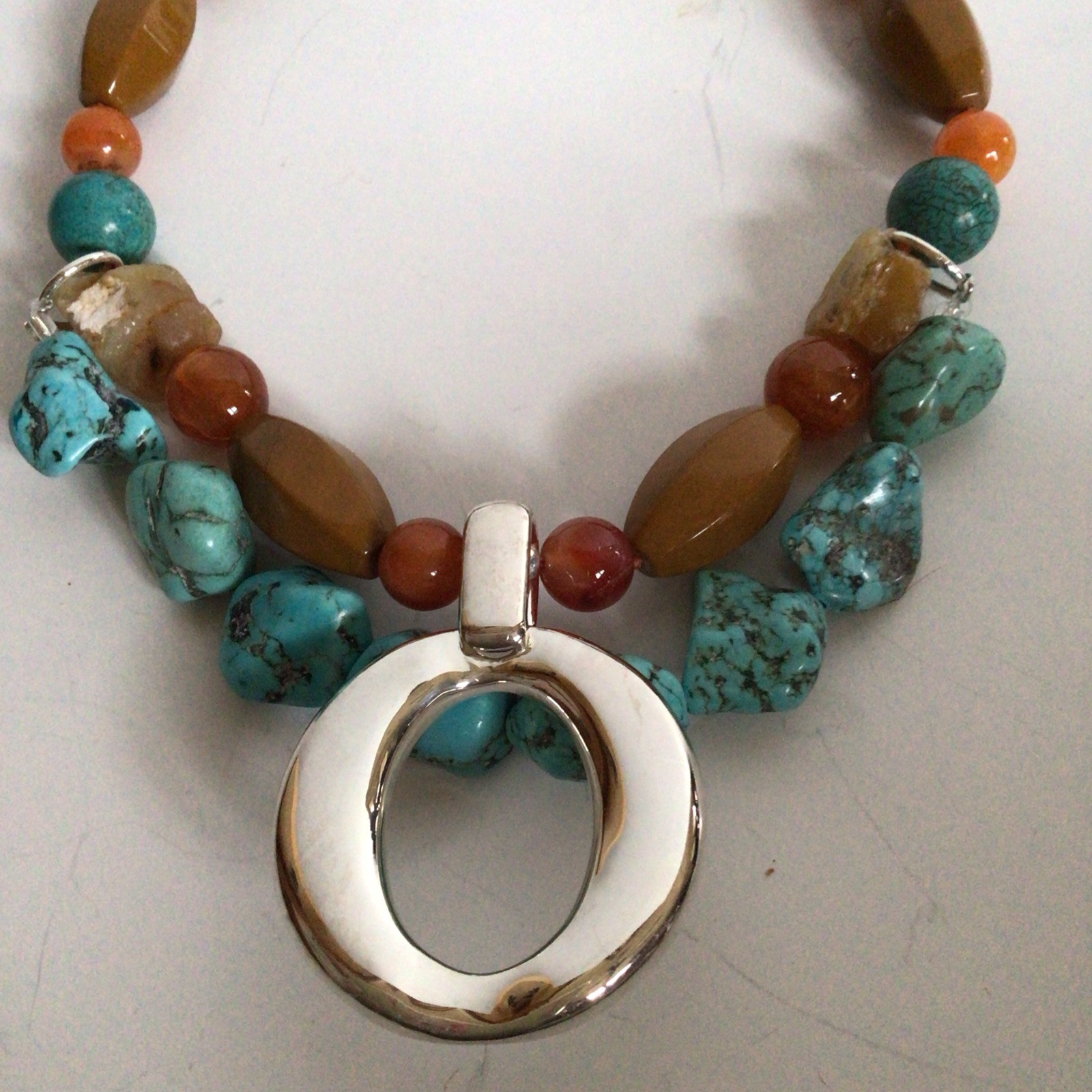 GORGEOUS SEBBAG VON MUSULIN NECKLACE PENDANT STERLING BEAUTIFUL TURQUOISE ROCKS
