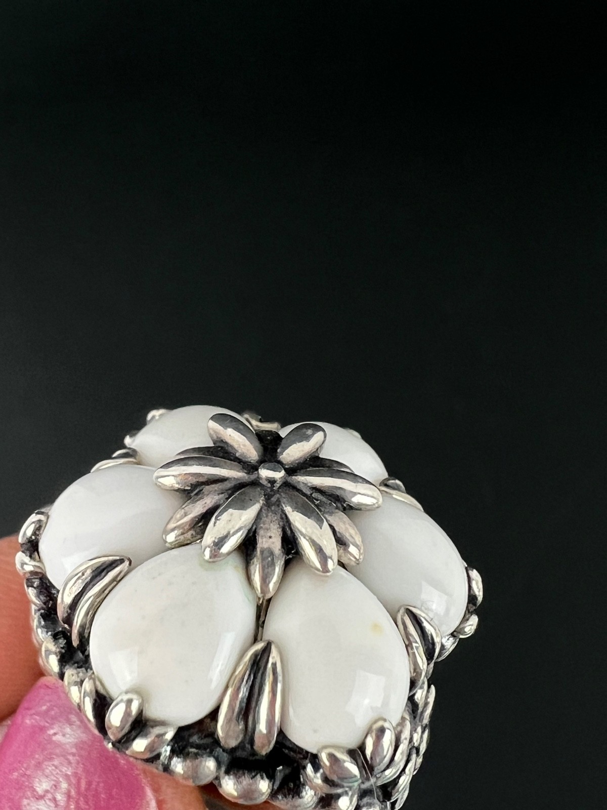 Carolyn Pollack Relios White Howlite Flower Sterling Silver Ring Size 8