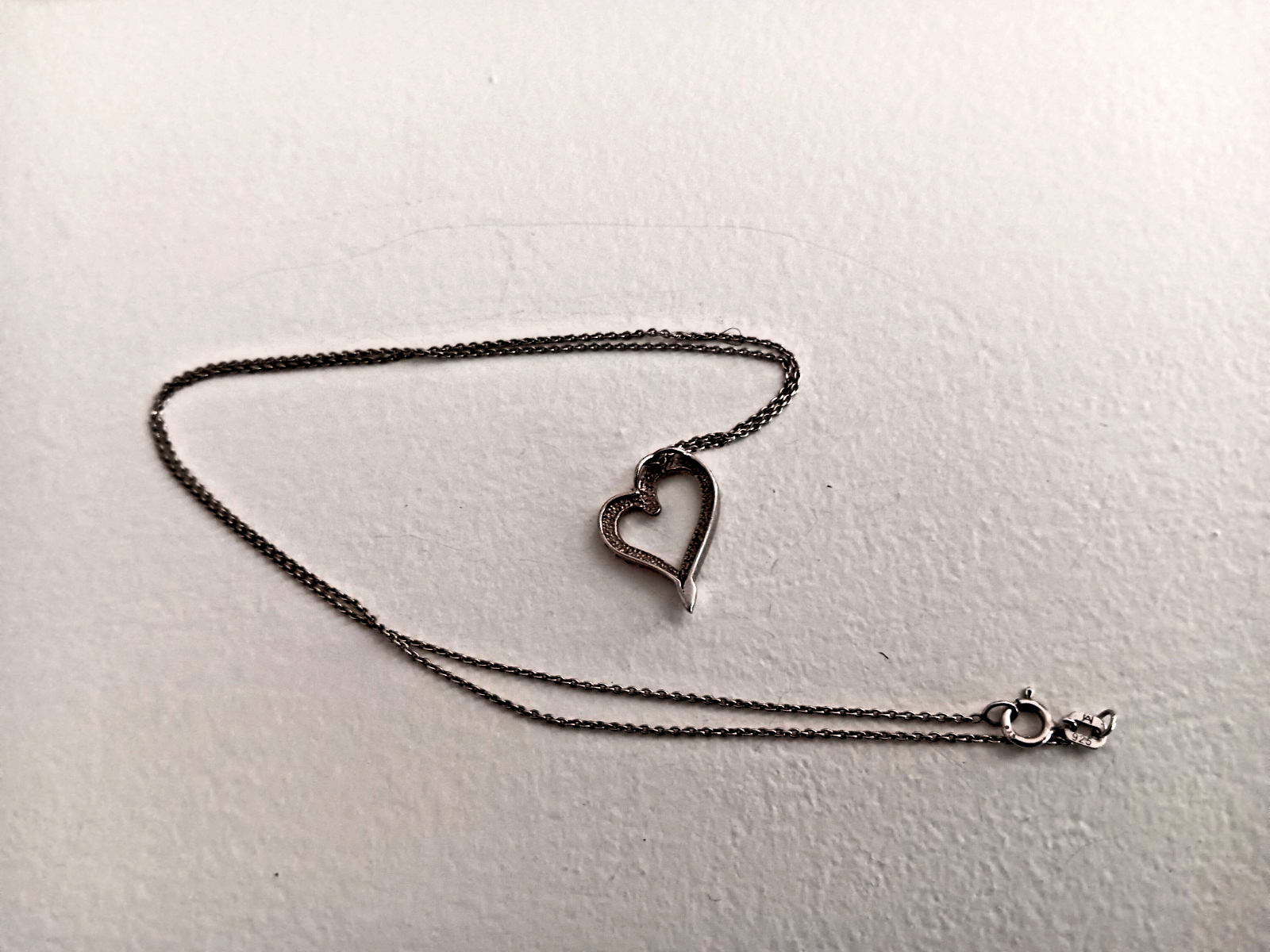 Heart Shaped Pendant Necklace Tiny Red & Clear Stones Chain Marked M 925