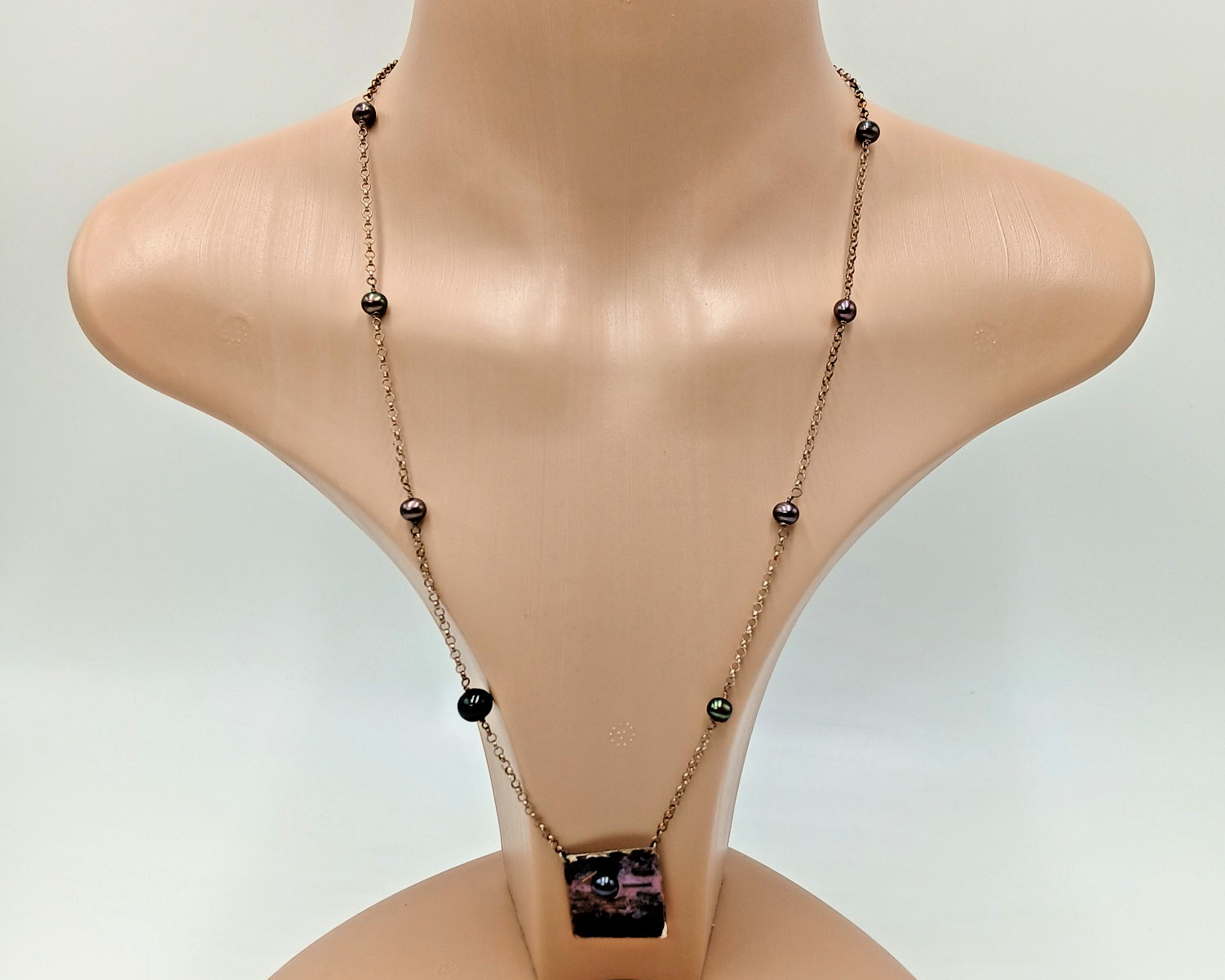 925 Station Peacock Pearl Necklace 24in Sterling Silver 12gtw Artisan Enamel