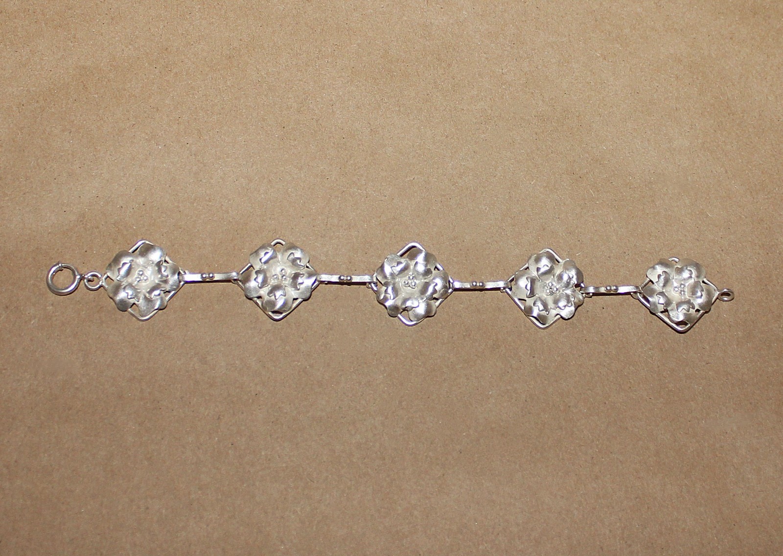 Vtg Sterling Silver Art Nouveau Floral Set Earrings clip-Bracelet 6.5″- Ring 5.5