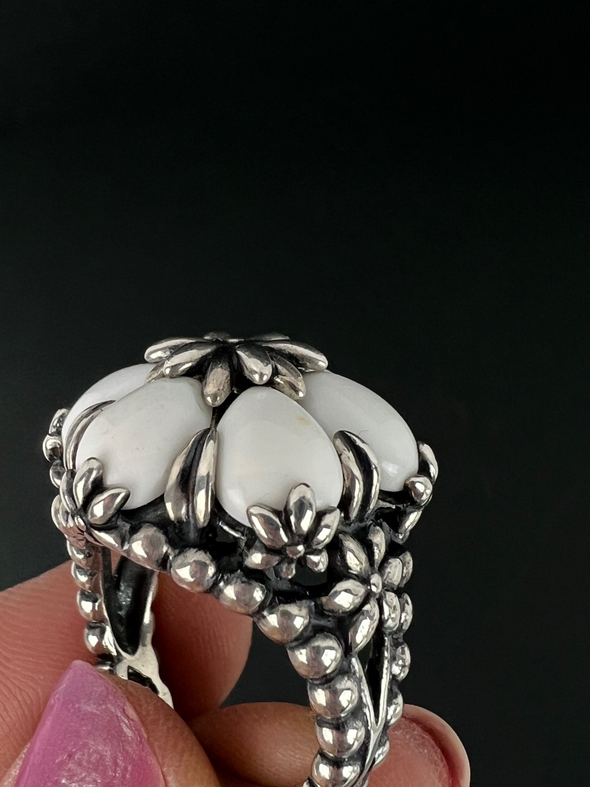 Carolyn Pollack Relios White Howlite Flower Sterling Silver Ring Size 8