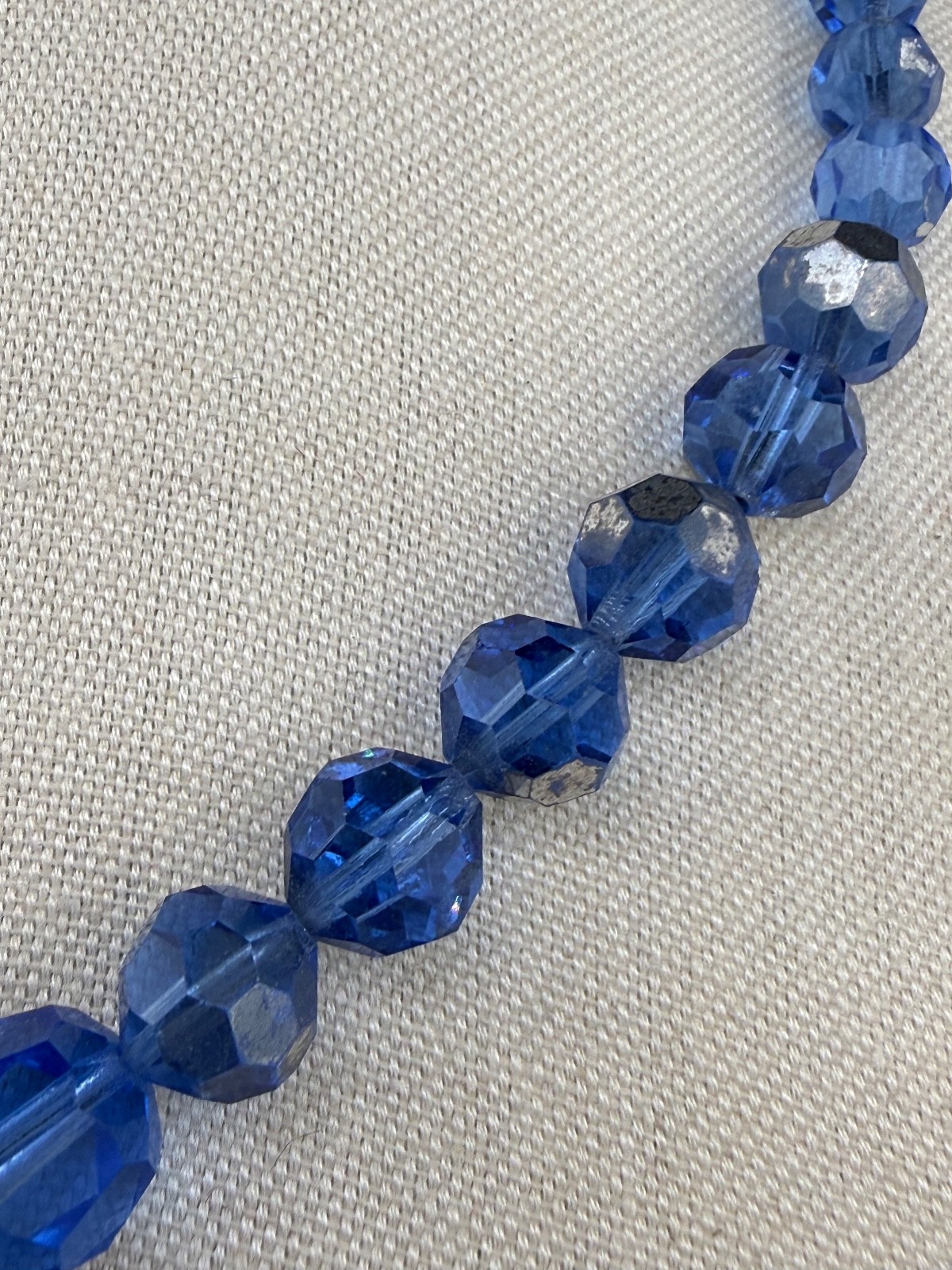 Vintage Blue Faceted Glass Necklace Crystal 26”