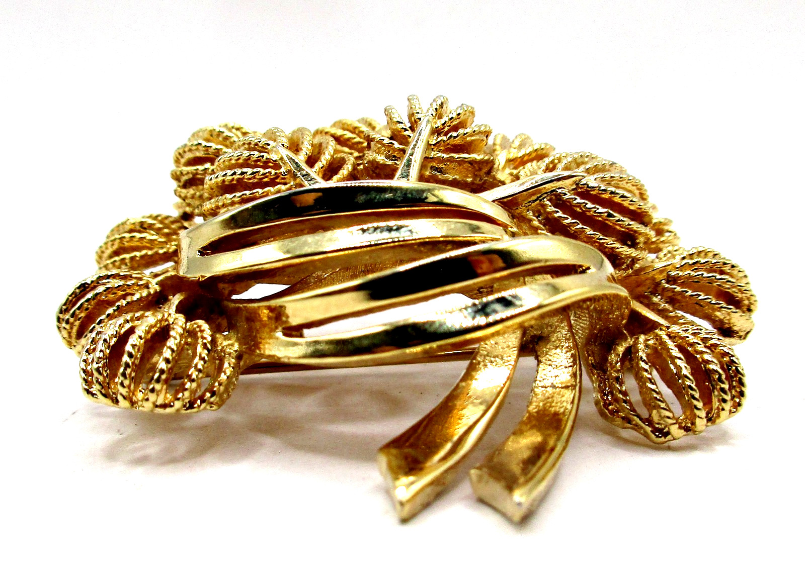Vintage Signed Corocraft Gold-tone Domed Textured Bouquet Pin Brooch