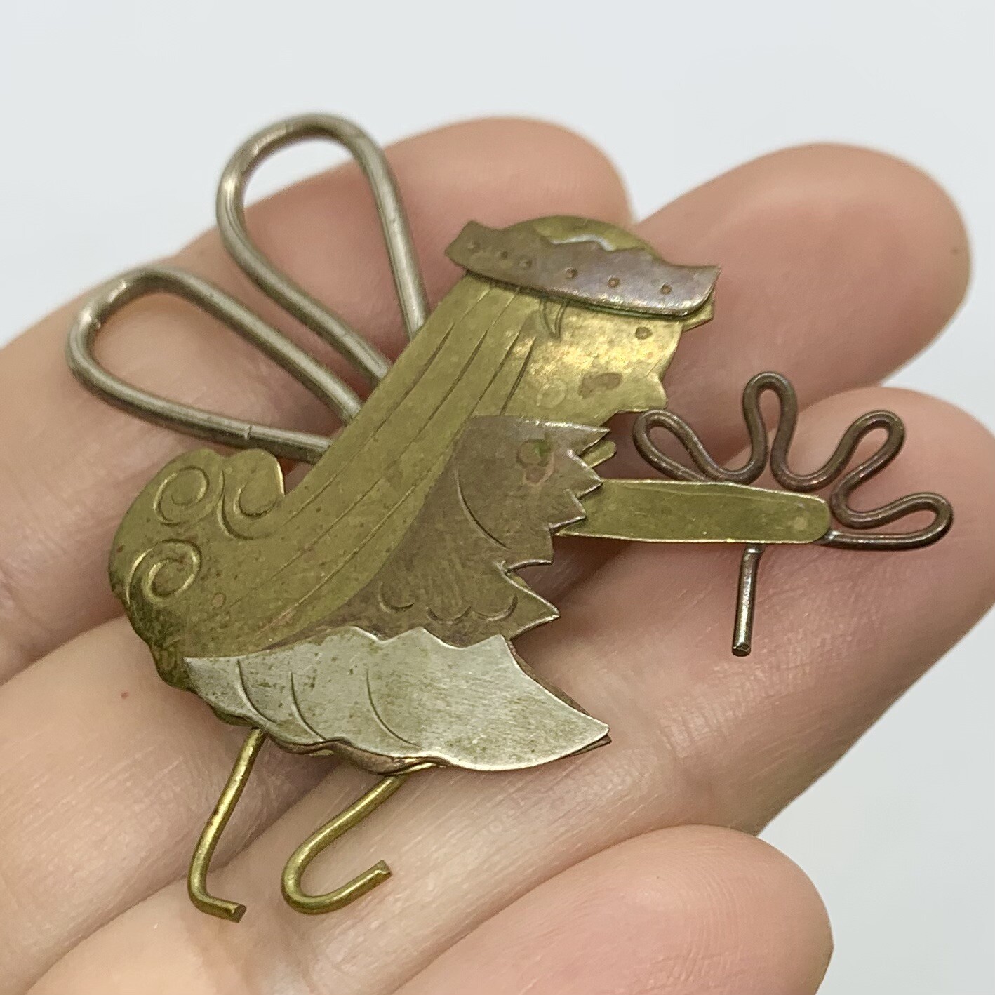 VTG MIXED METALS FAIRY BROOCH PIN WHIMSICAL FAIRYTALE PIN