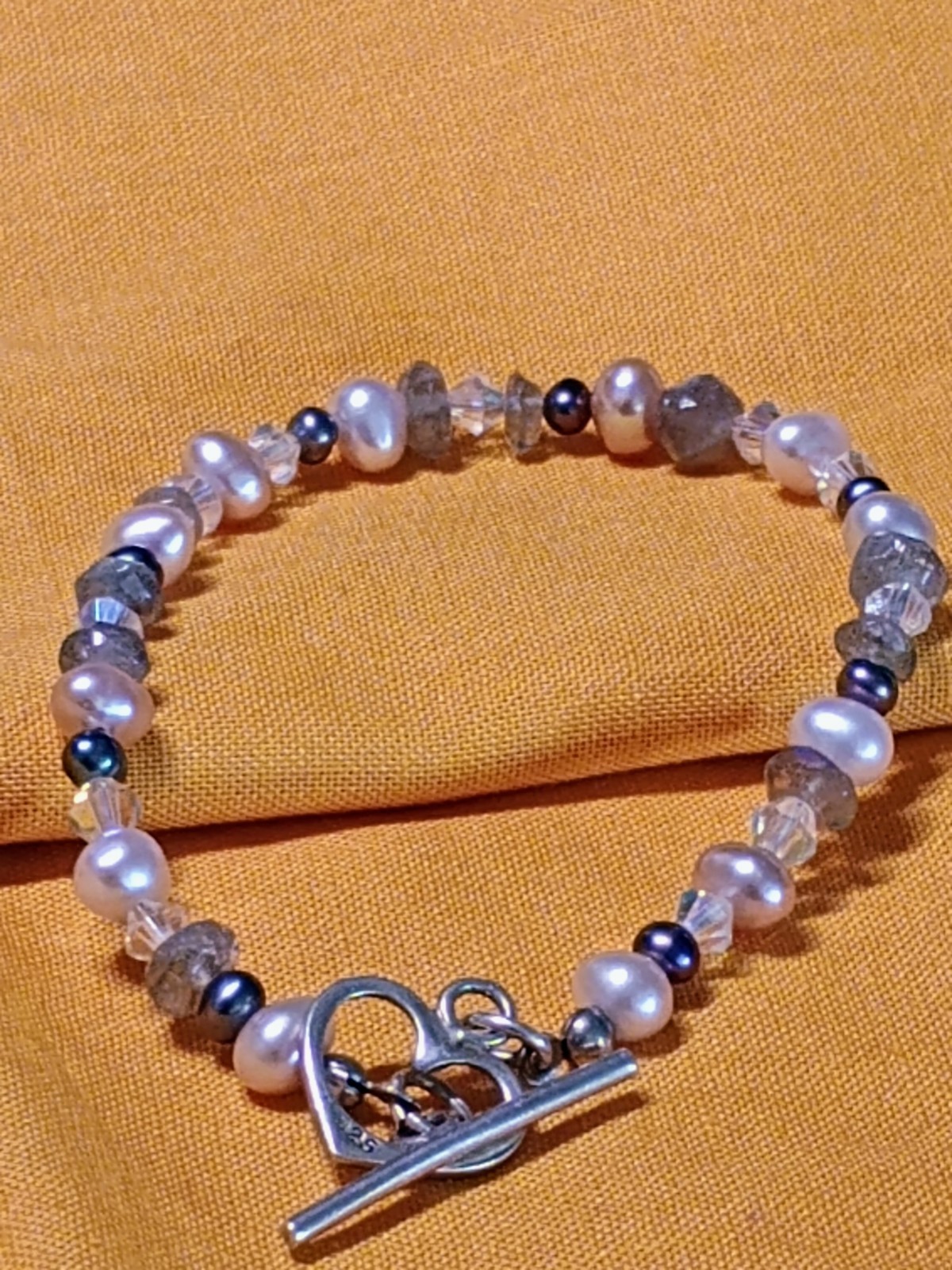 Vtg Sterling Silver Bracelet With GEORGEOUS Multicolored Real Pearls And Crystal