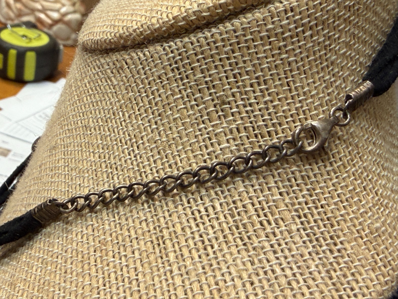 Vtg ATI Mexico .925 Sterling Mahogany Black Obsidian Pendant Suede Necklace