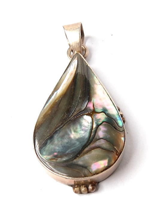 VTG WOMENS TEARDROP ABALONE SHELL 925 STERLING SILVER PENDANT 44MM X 23MM