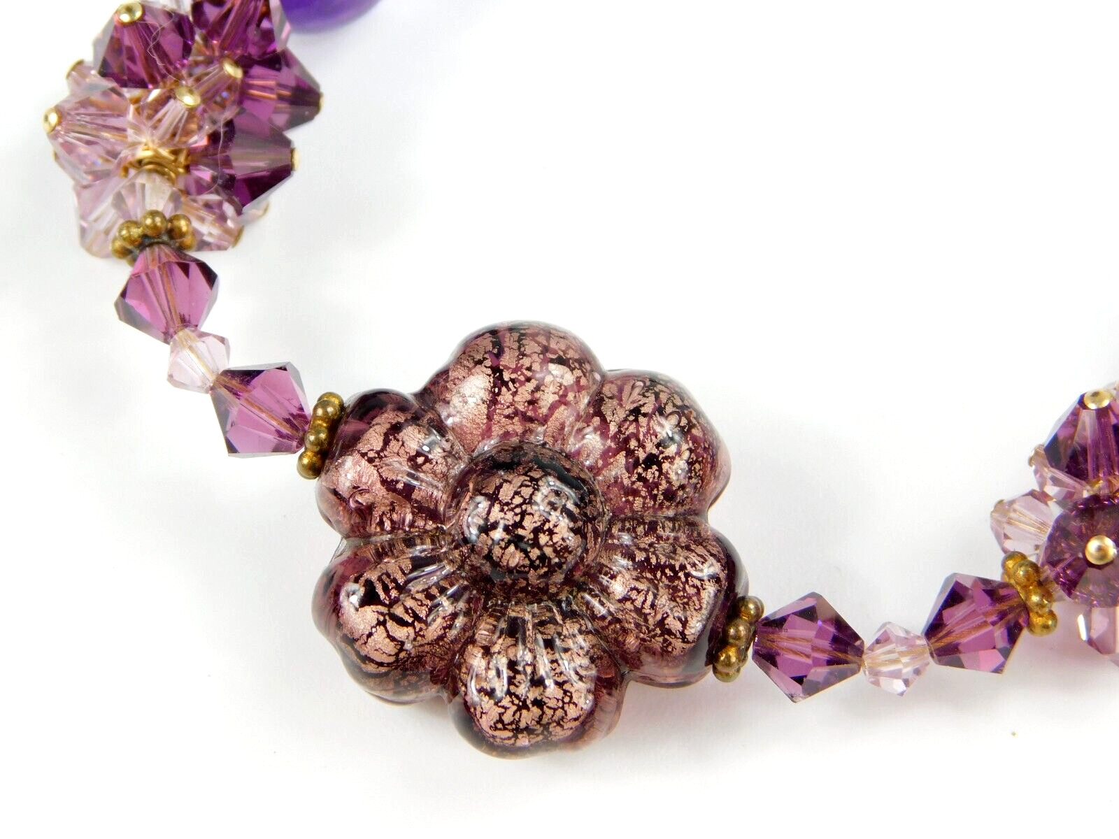 Stunning Gold Filled Crystal & Amethyst Purple Flower Beaded Bracelet 7-9″ Long
