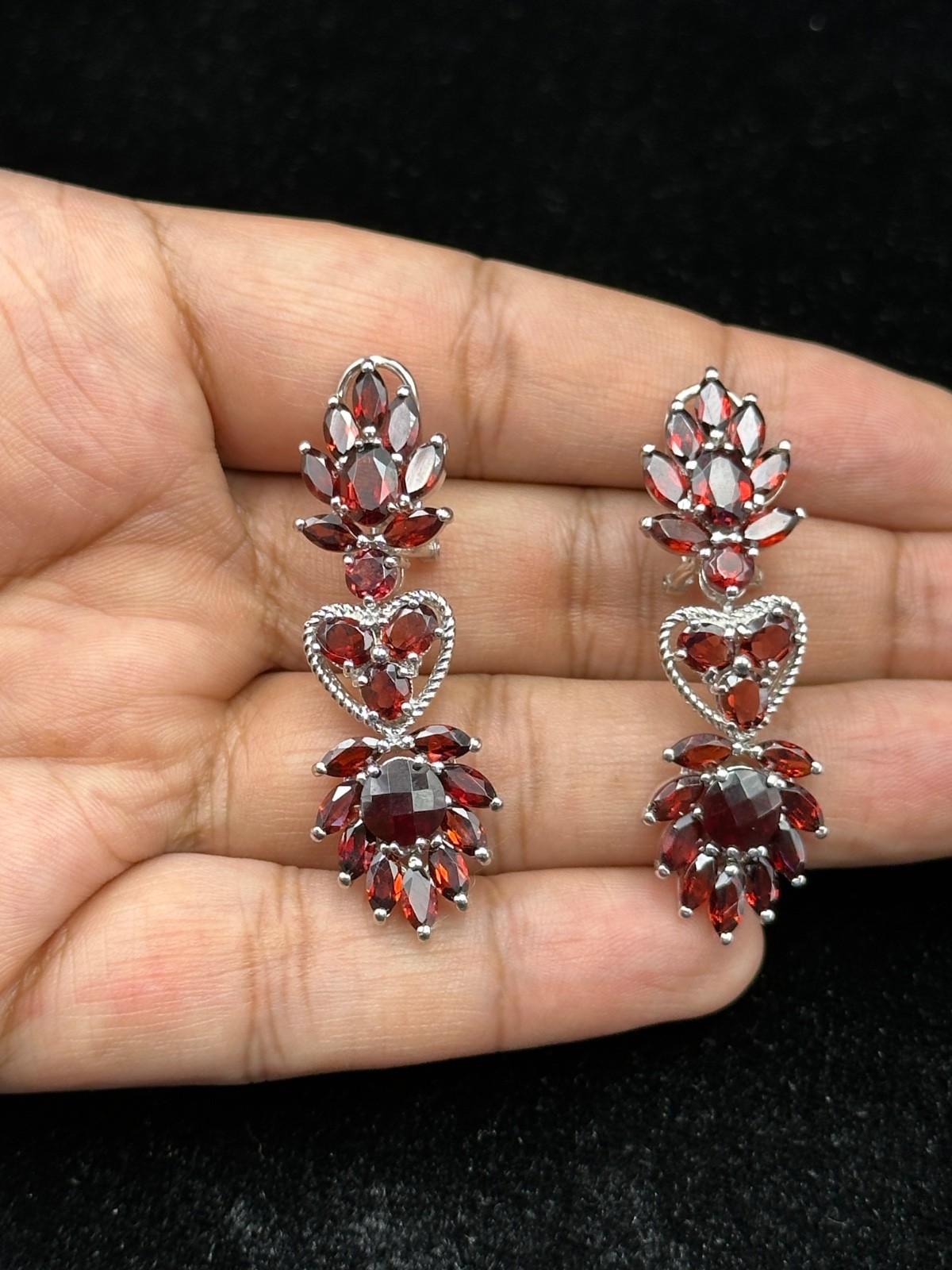 Beautiful Victorian Handmade Faceted Garnet Earrings, 925 Sterling Silver