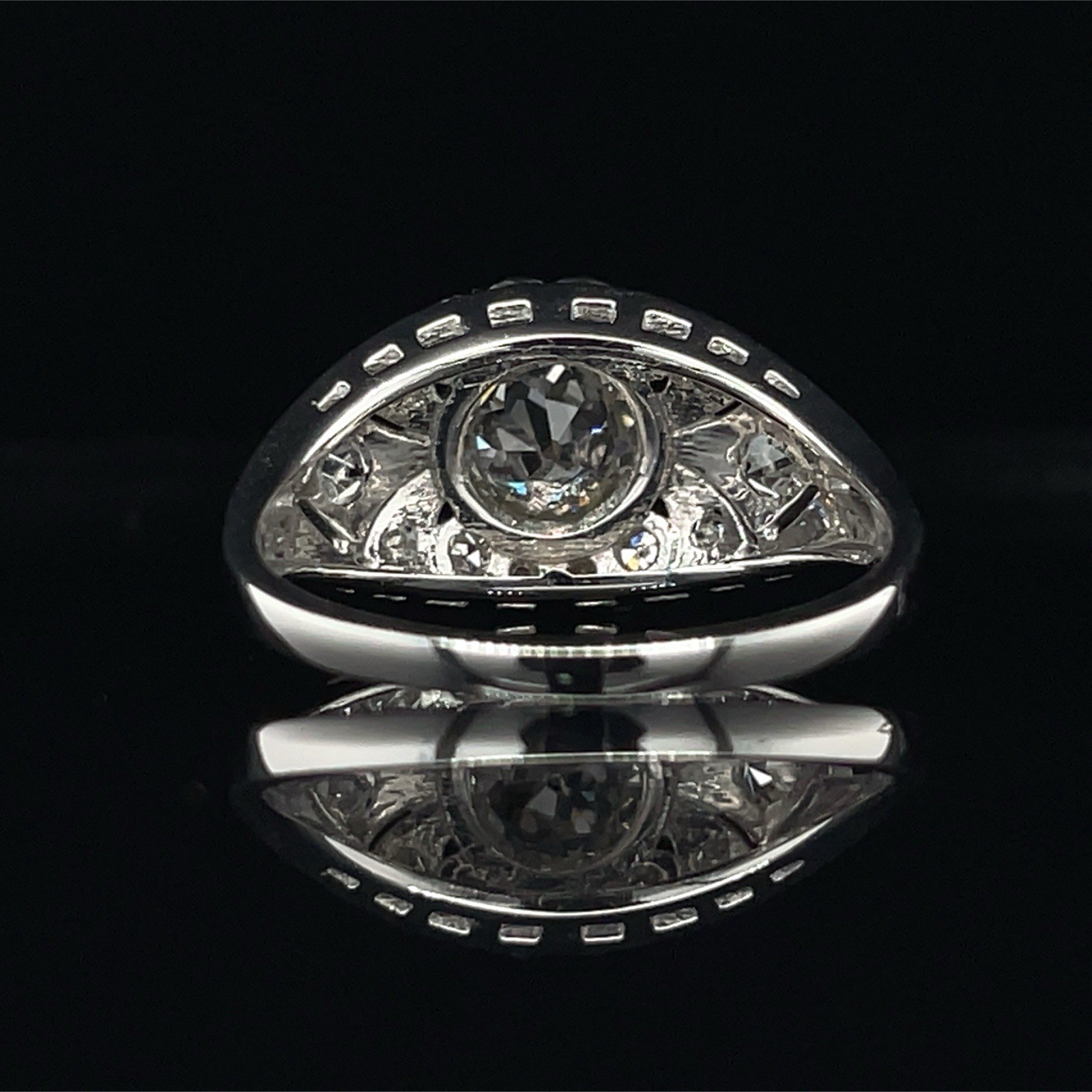 Vintage 1.00 Ctw Old European Cut Bezel Set Diamond Ring 14K White Gold