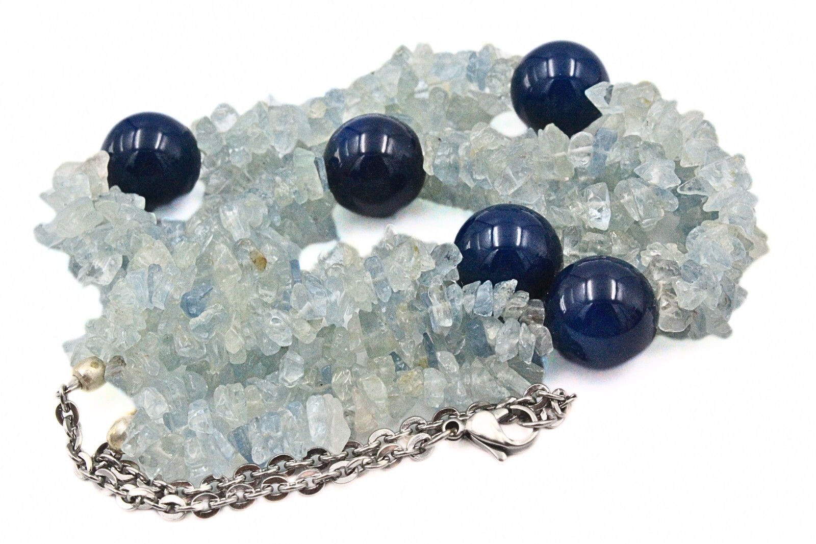 Summer Beach HSN Aquamarine Glass Multi Strand Beaded Necklace