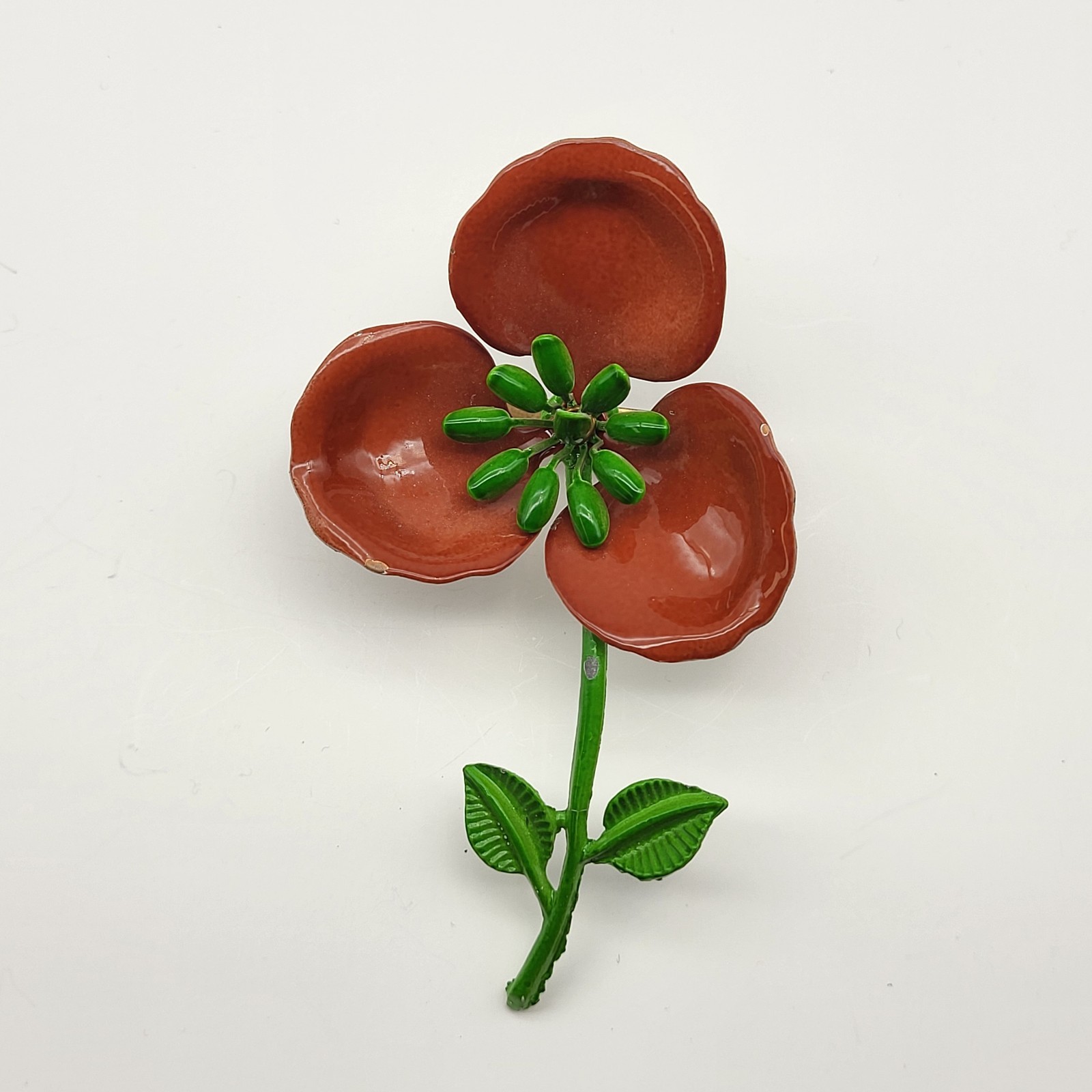 Lovely vintage enamel flower poppy corsage brooch pin elegant vibrant