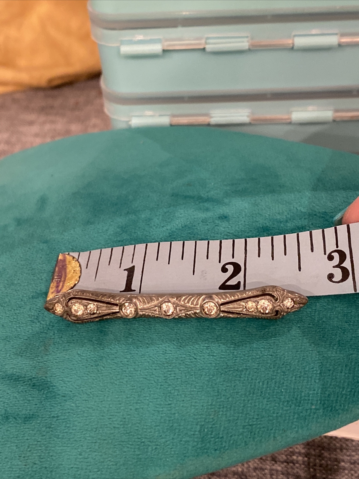 Antique Art Deco FISHSON …. Silverite Rhinestone Bar Pin…Pre 1930