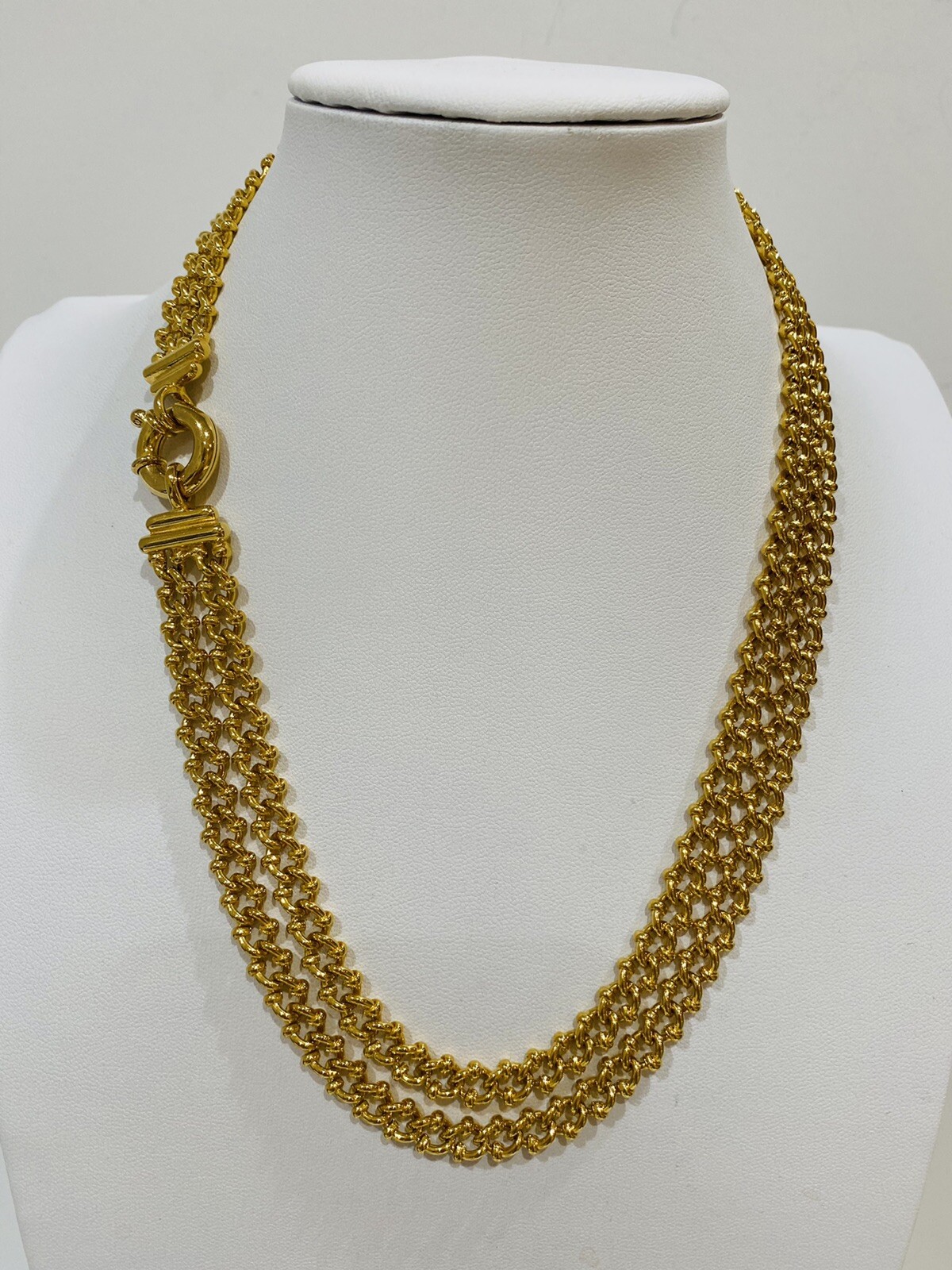 Signed Pilar Crespi 17-18” Double Gold T Thick Open Link Necklace Vintage New